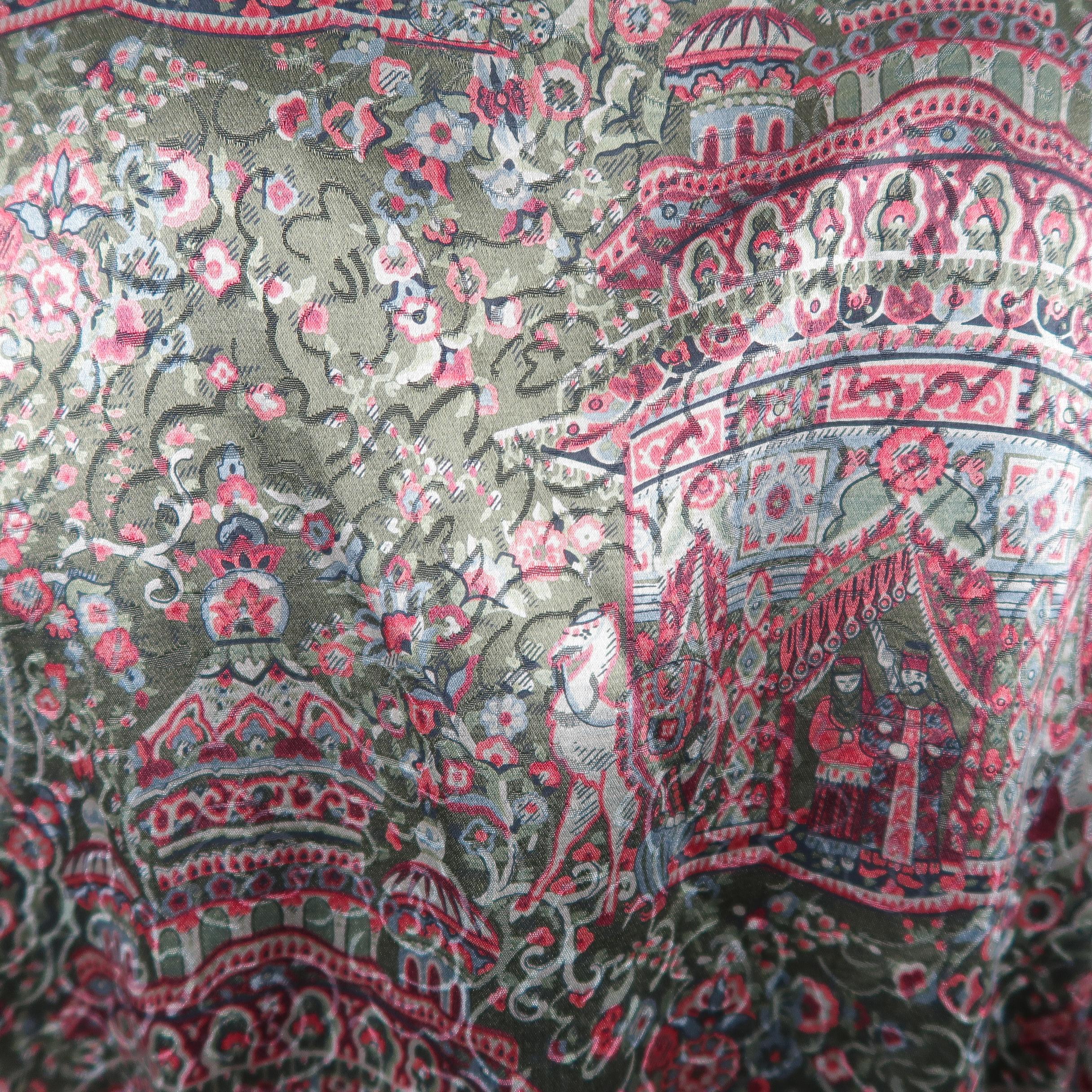 Hermes Vintage Olive and Burgundy Persian Print Wool / Silk Robe 1