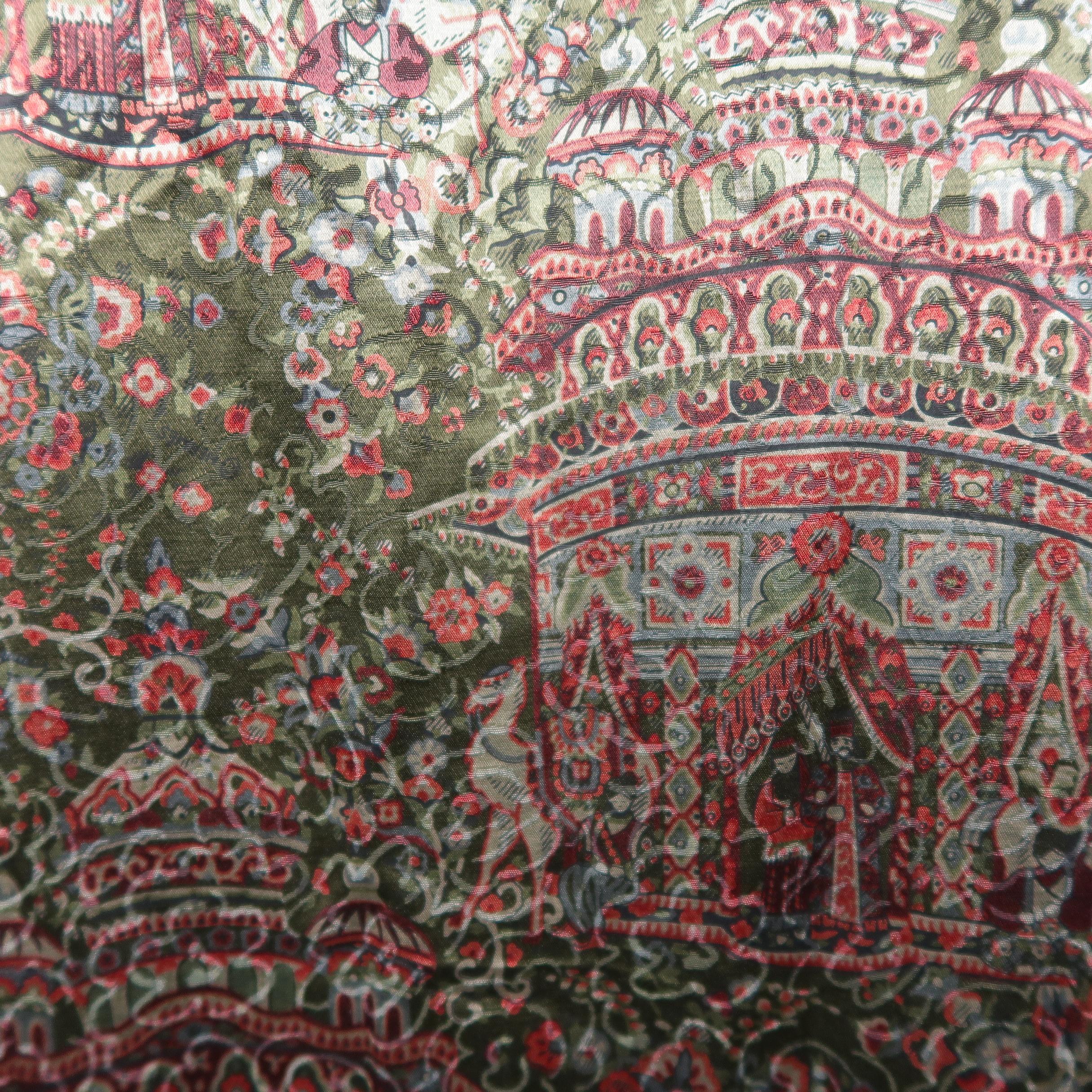 Hermes Vintage Olive and Burgundy Persian Print Wool / Silk Robe 2