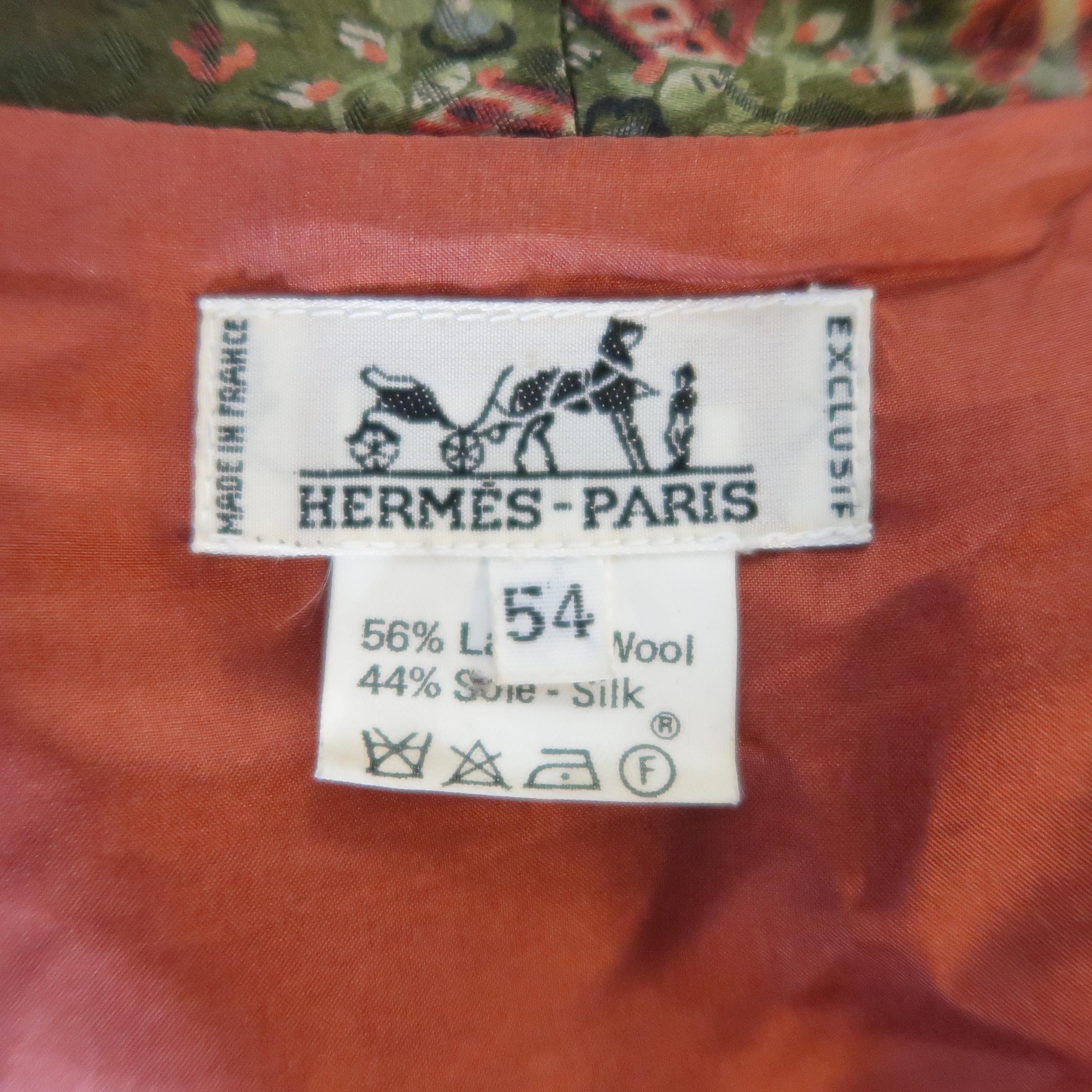 Hermes Vintage Olive and Burgundy Persian Print Wool / Silk Robe 3