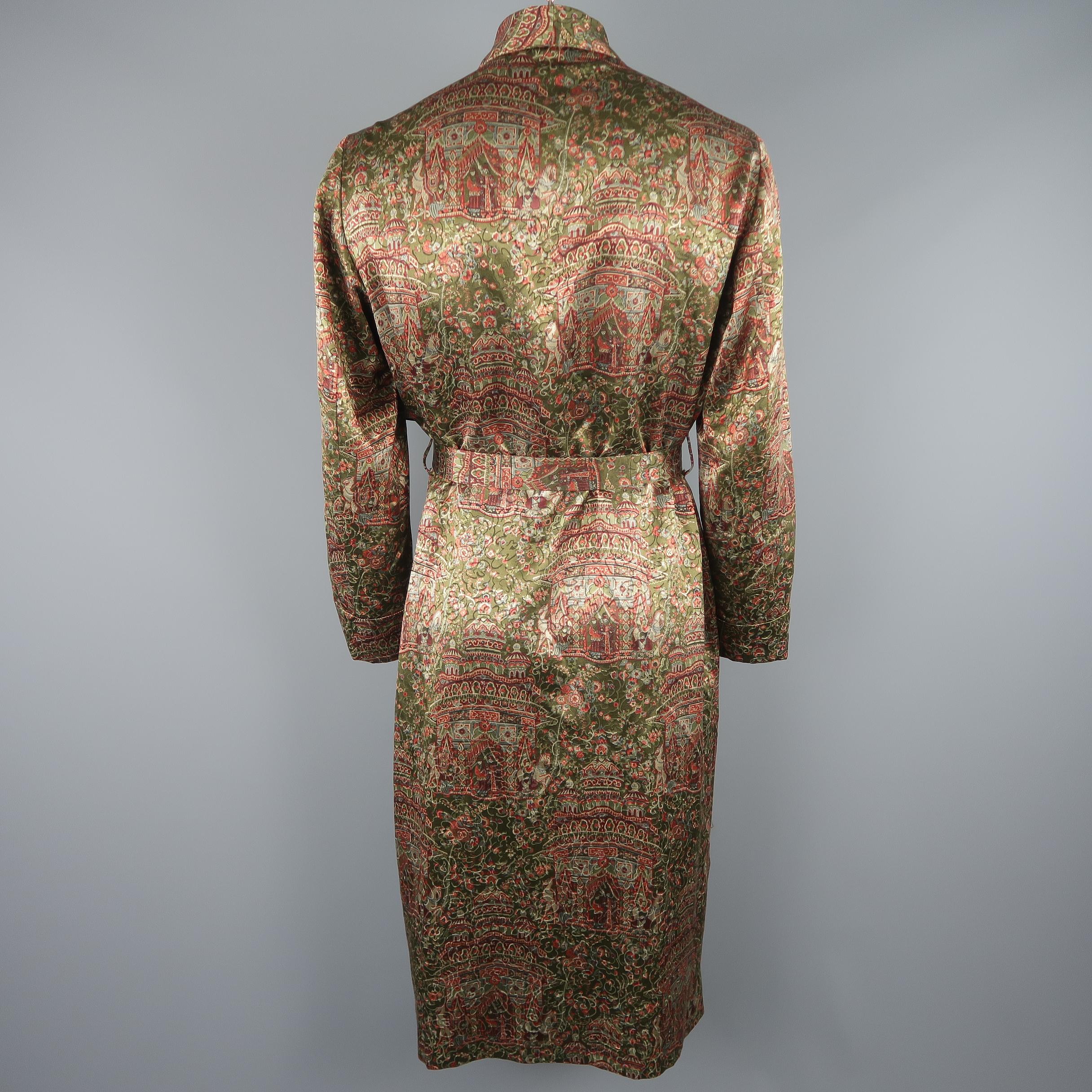Hermes Vintage Olive and Burgundy Persian Print Wool / Silk Robe In Good Condition In San Francisco, CA
