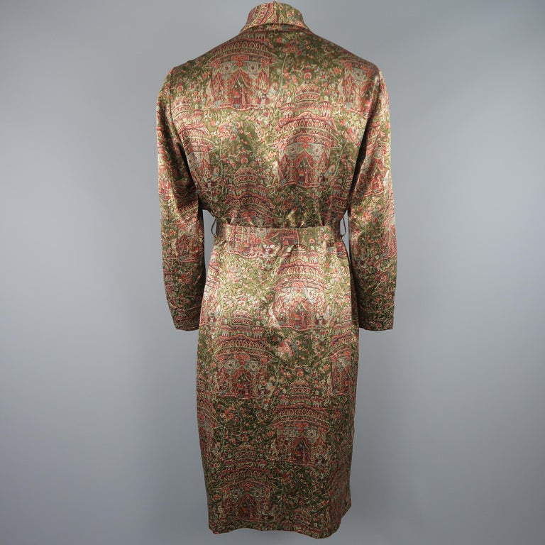 Hermes Vintage Olive and Burgundy Persian Print Wool / Silk Robe at