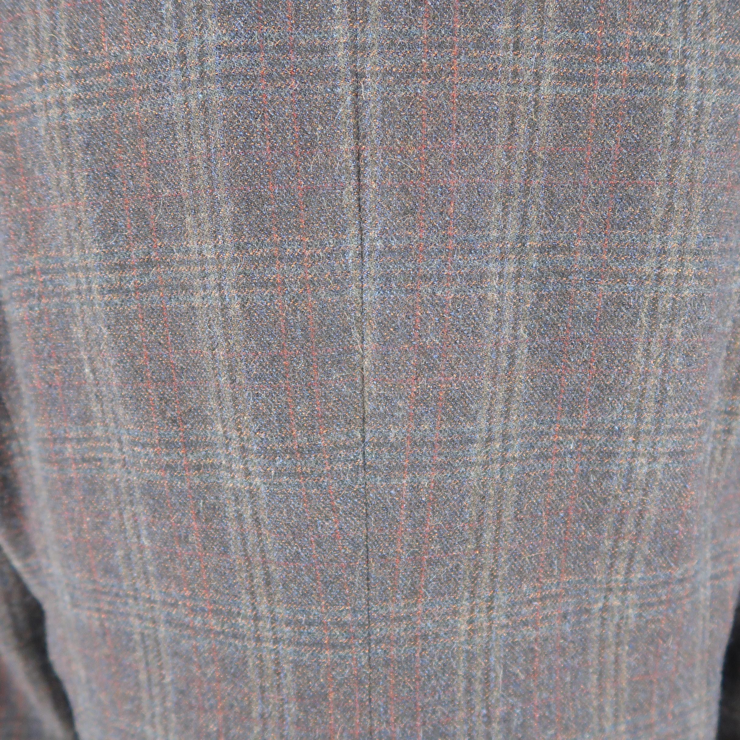 Billy Reid Charcoal Plaid Wool Blend Raglan Sleeve Coat 4
