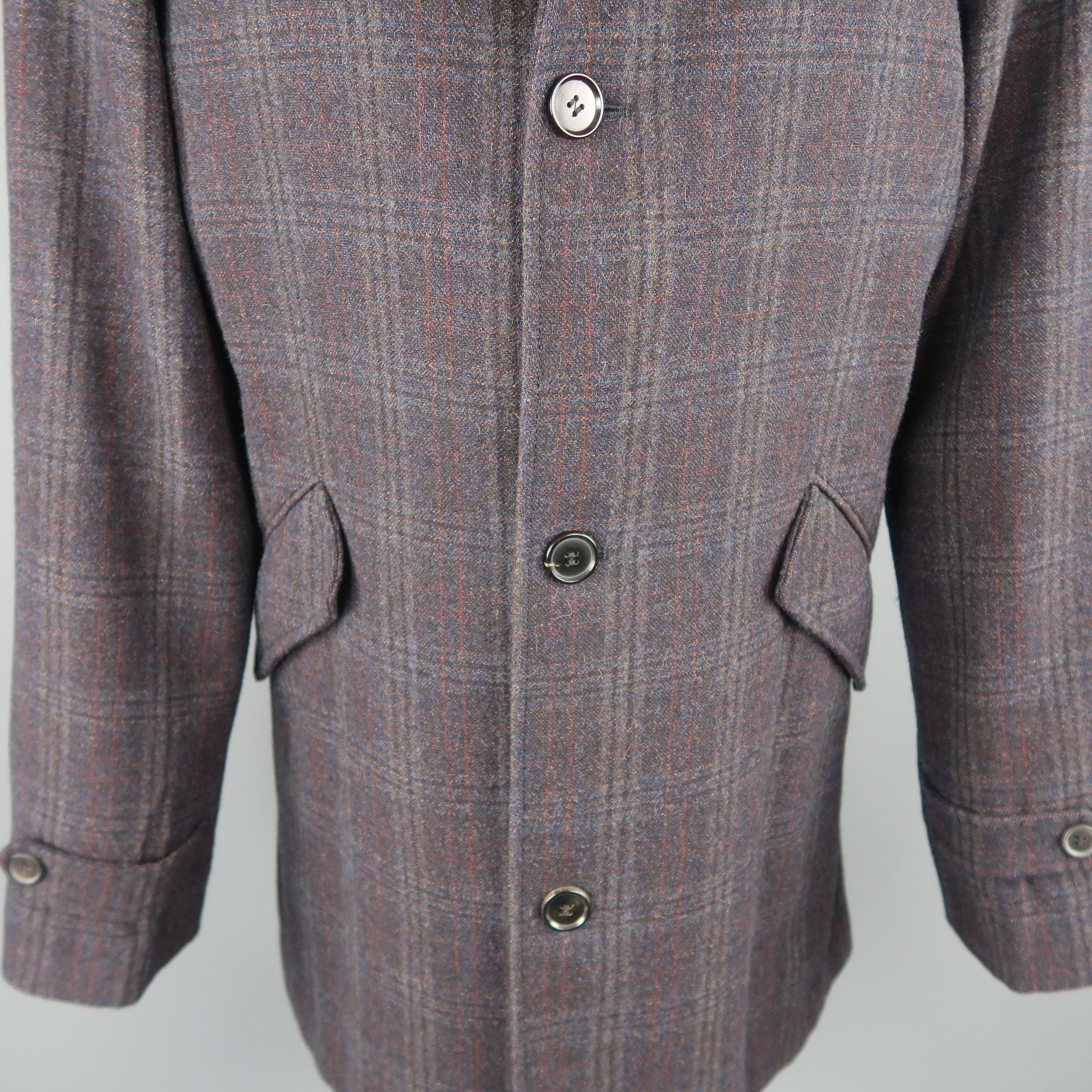 Billy Reid Charcoal Plaid Wool Blend Raglan Sleeve Coat In Excellent Condition In San Francisco, CA