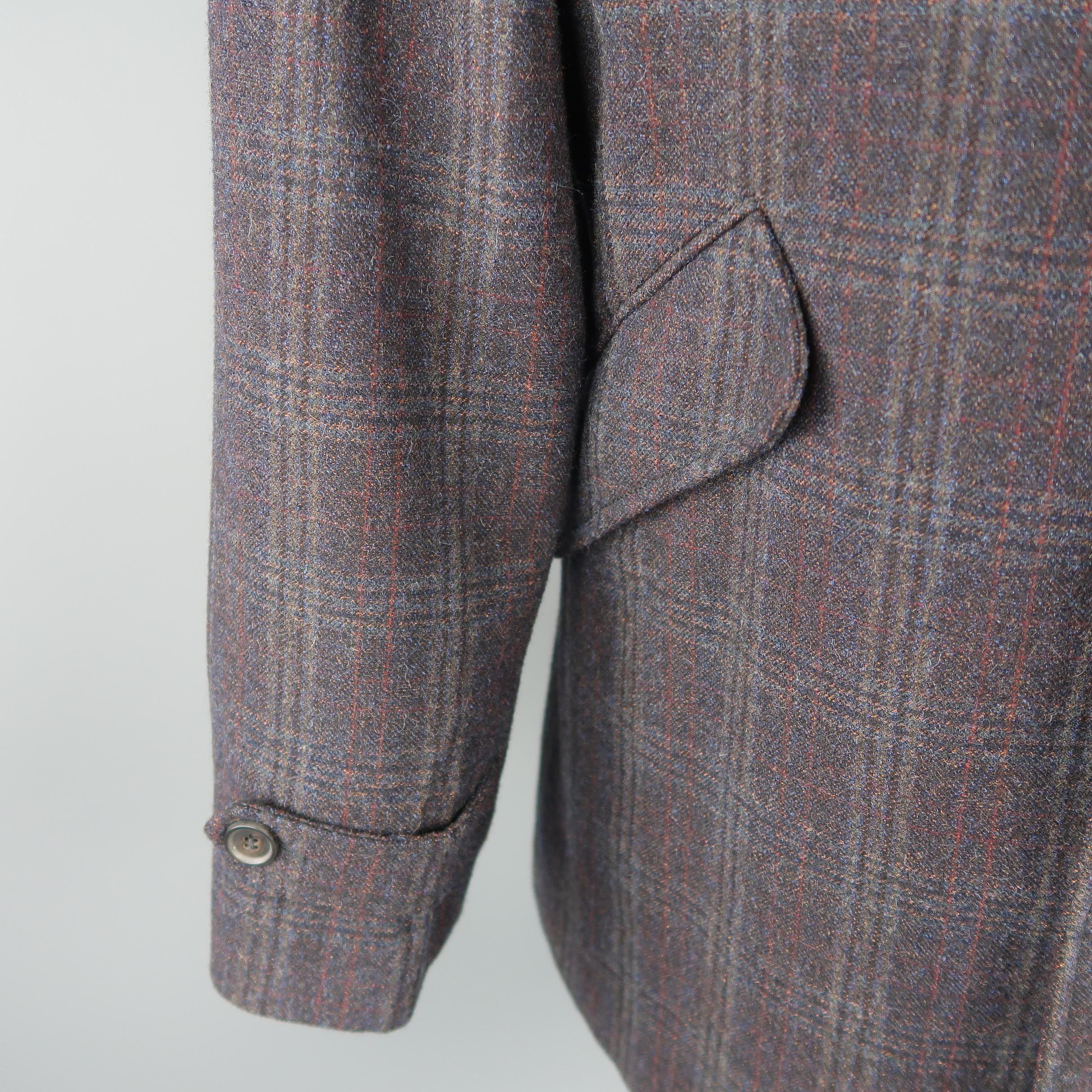 Men's Billy Reid Charcoal Plaid Wool Blend Raglan Sleeve Coat
