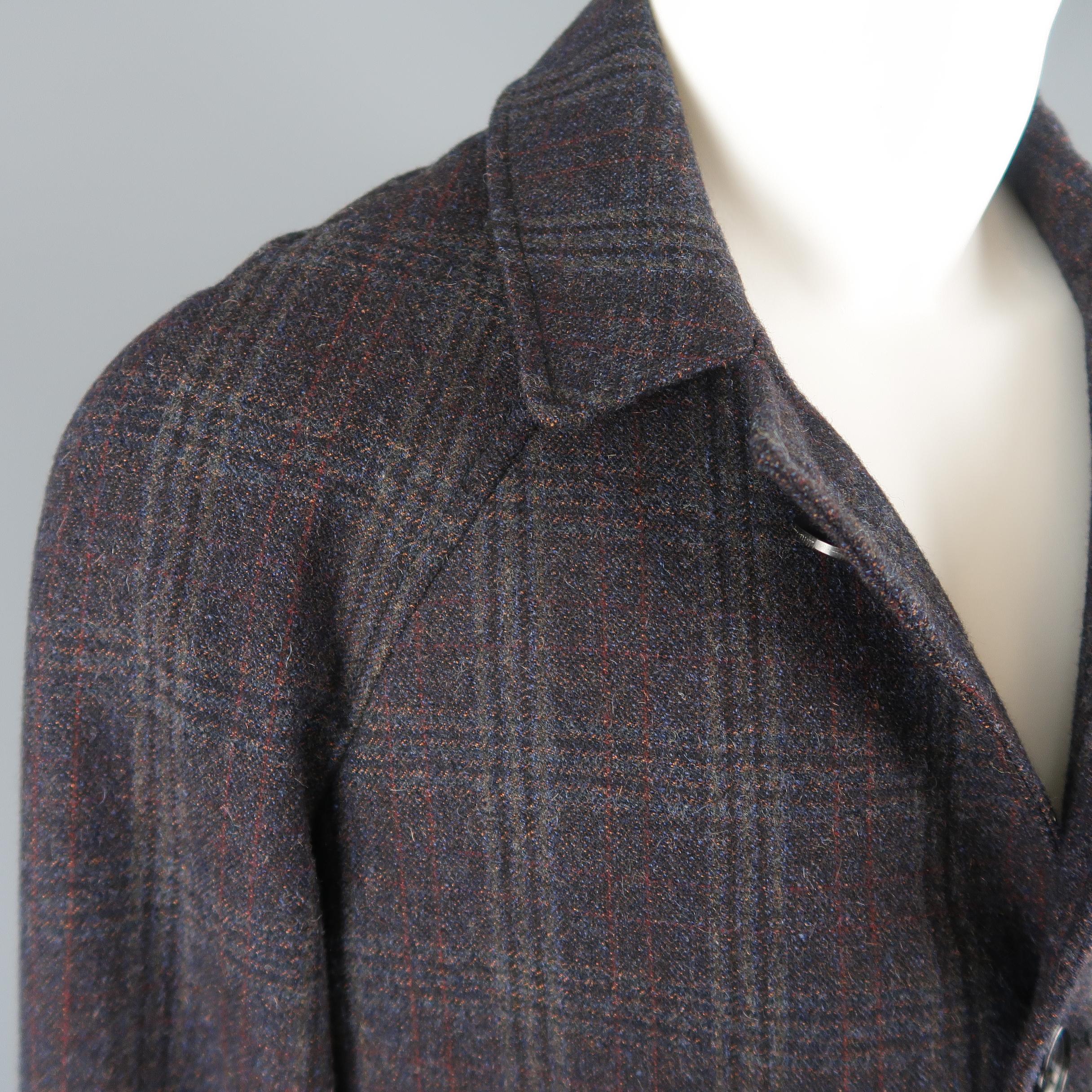 Billy Reid Charcoal Plaid Wool Blend Raglan Sleeve Coat 1