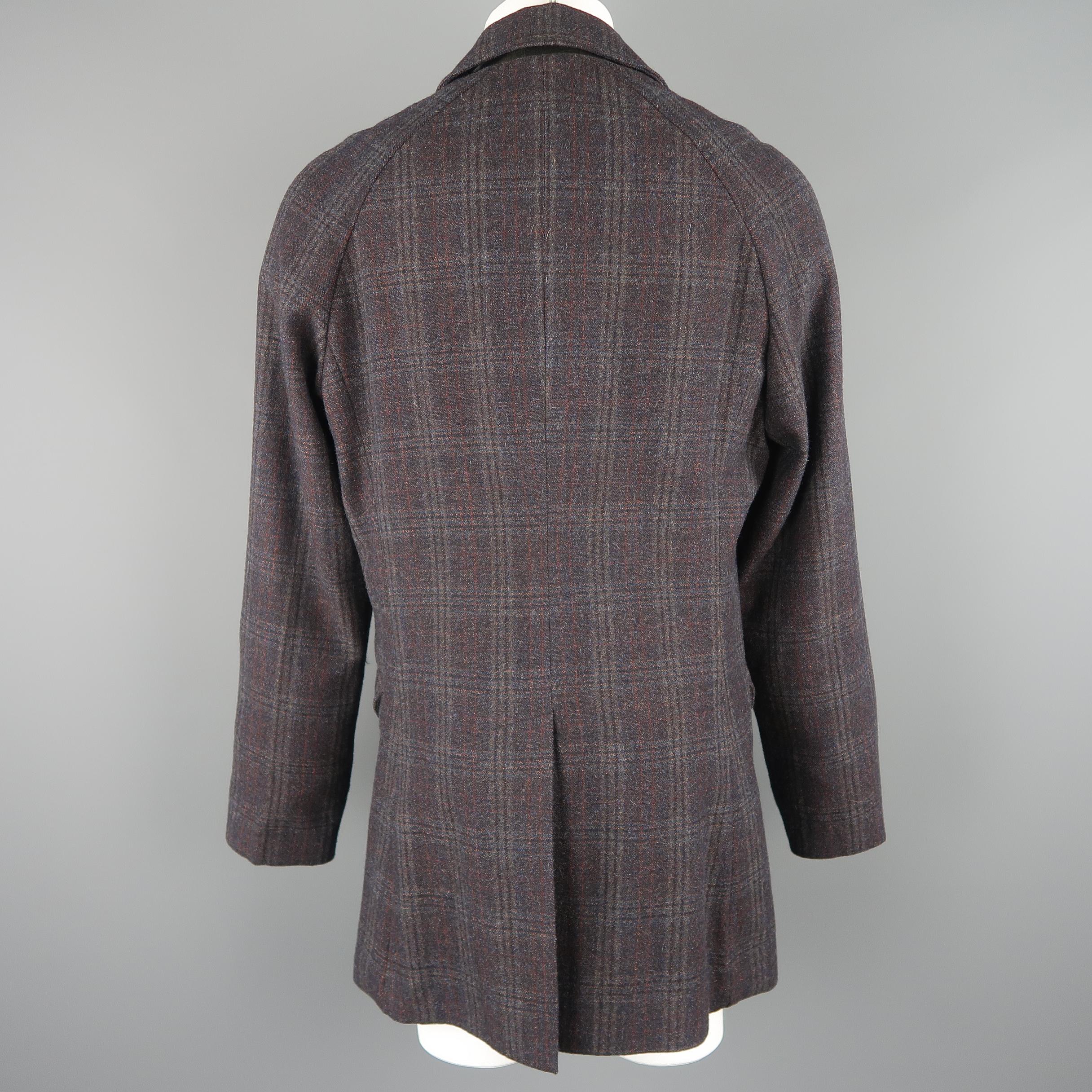 Billy Reid Charcoal Plaid Wool Blend Raglan Sleeve Coat 2