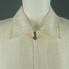 Fendi Size 10 Cream Zucca Monogram Print Collared Zip Jacket