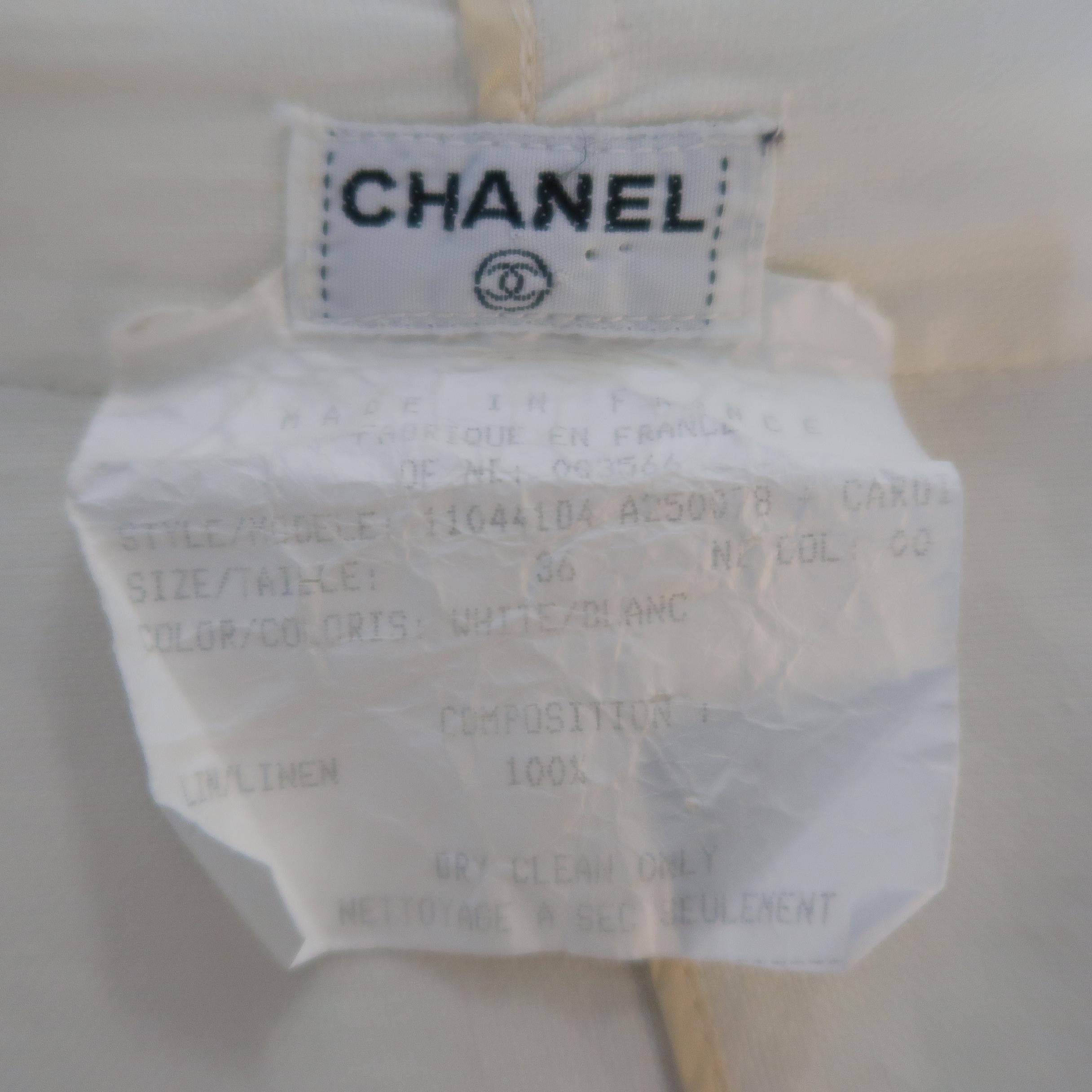 Chanel Cream Linen V Neck Patch Pocket Jacket 8