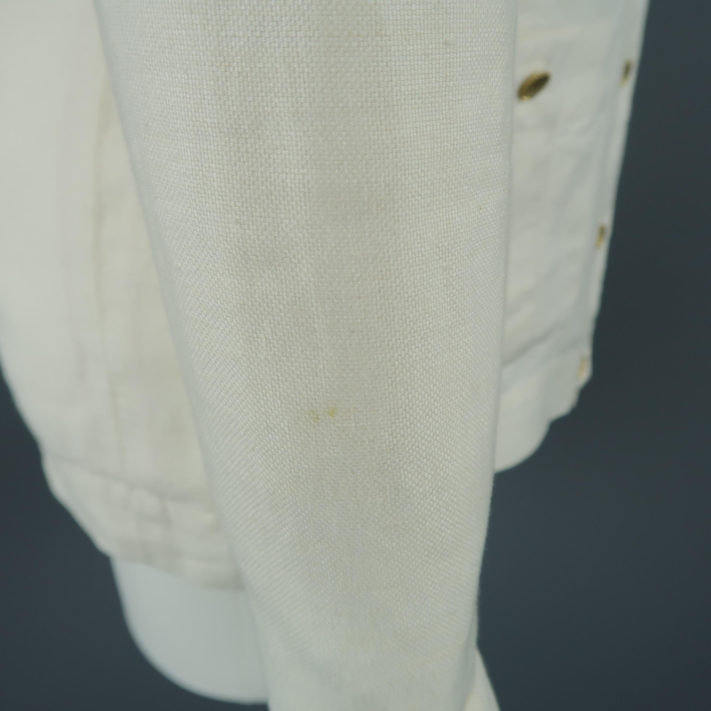 Chanel Cream Linen V Neck Patch Pocket Jacket 2