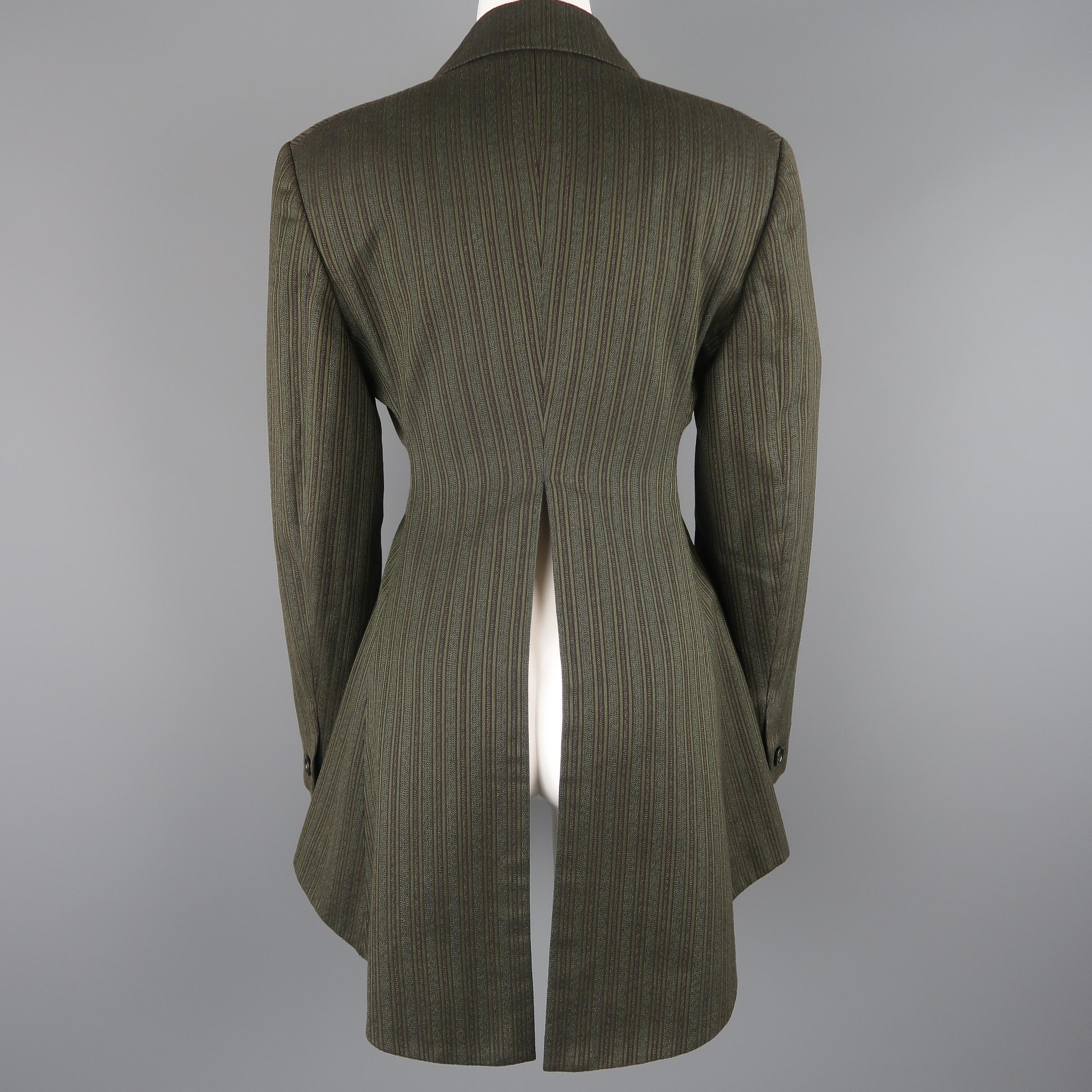 Romeo Gigli Green and Brown Striped Cotton Cascade Peplum Jacket 1