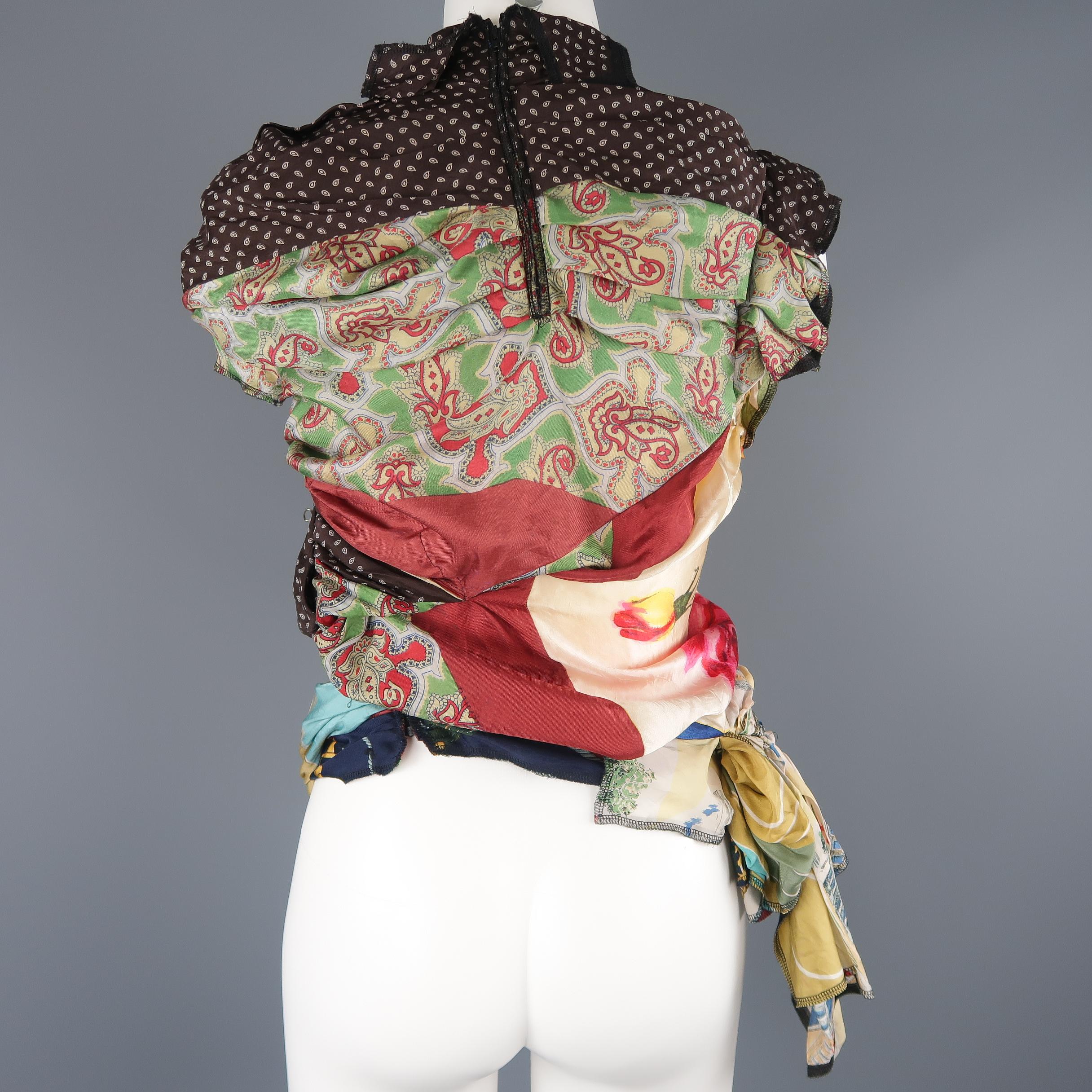 Comme Des Garcons Mixed Scarf Gathered Draped Patchwork Blouse 2