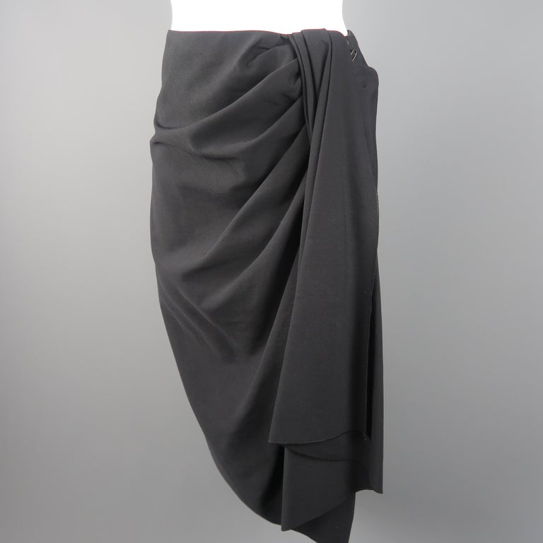 Lanvin Black Wool Draped Asymmetrical Skirt at 1stDibs