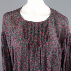Chloe Blouse - US 2 / FR 34 - Black Cotton / Silk Berry Print Peasant