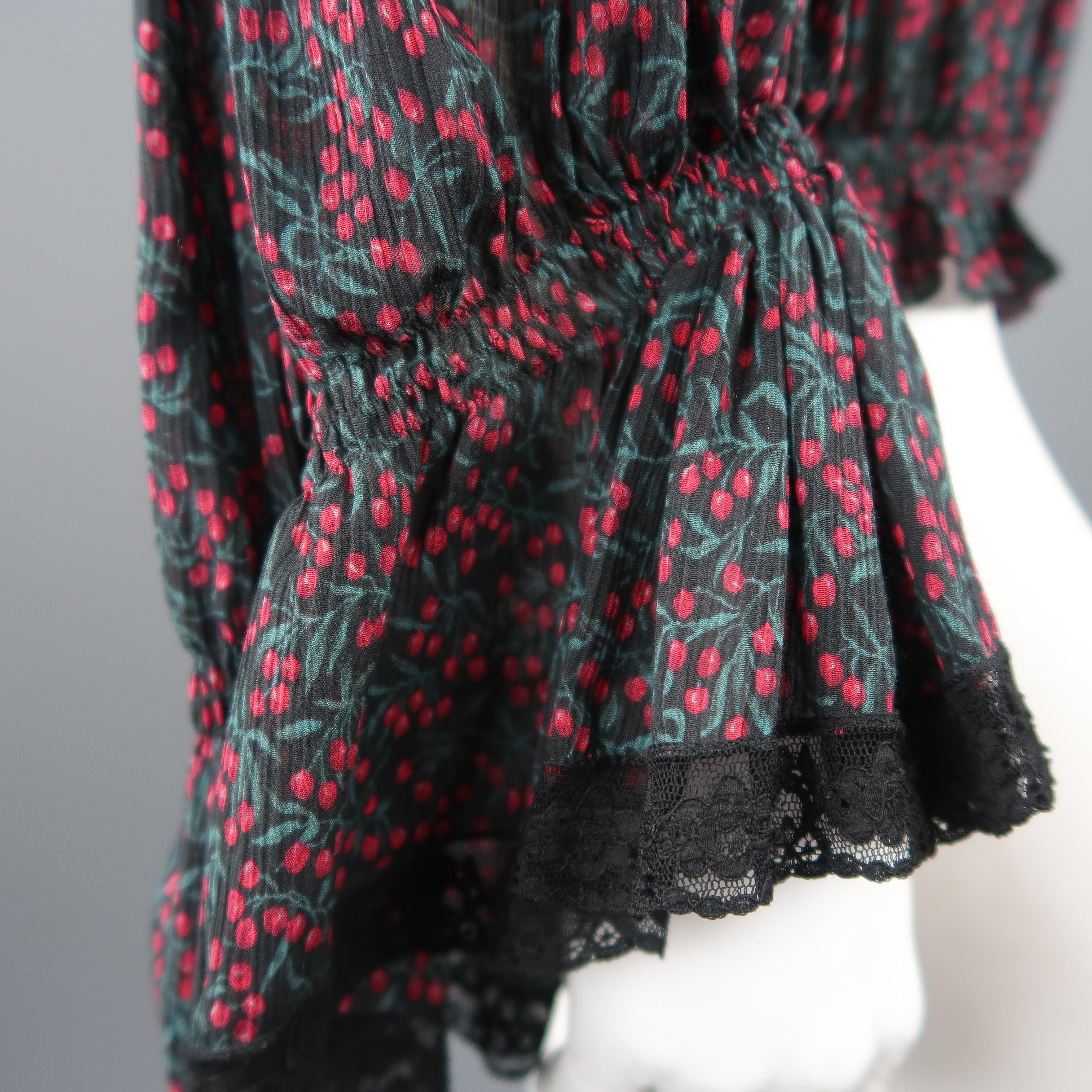 Women's Chloe Blouse - US 2 / FR 34 - Black Cotton / Silk Berry Print Peasant