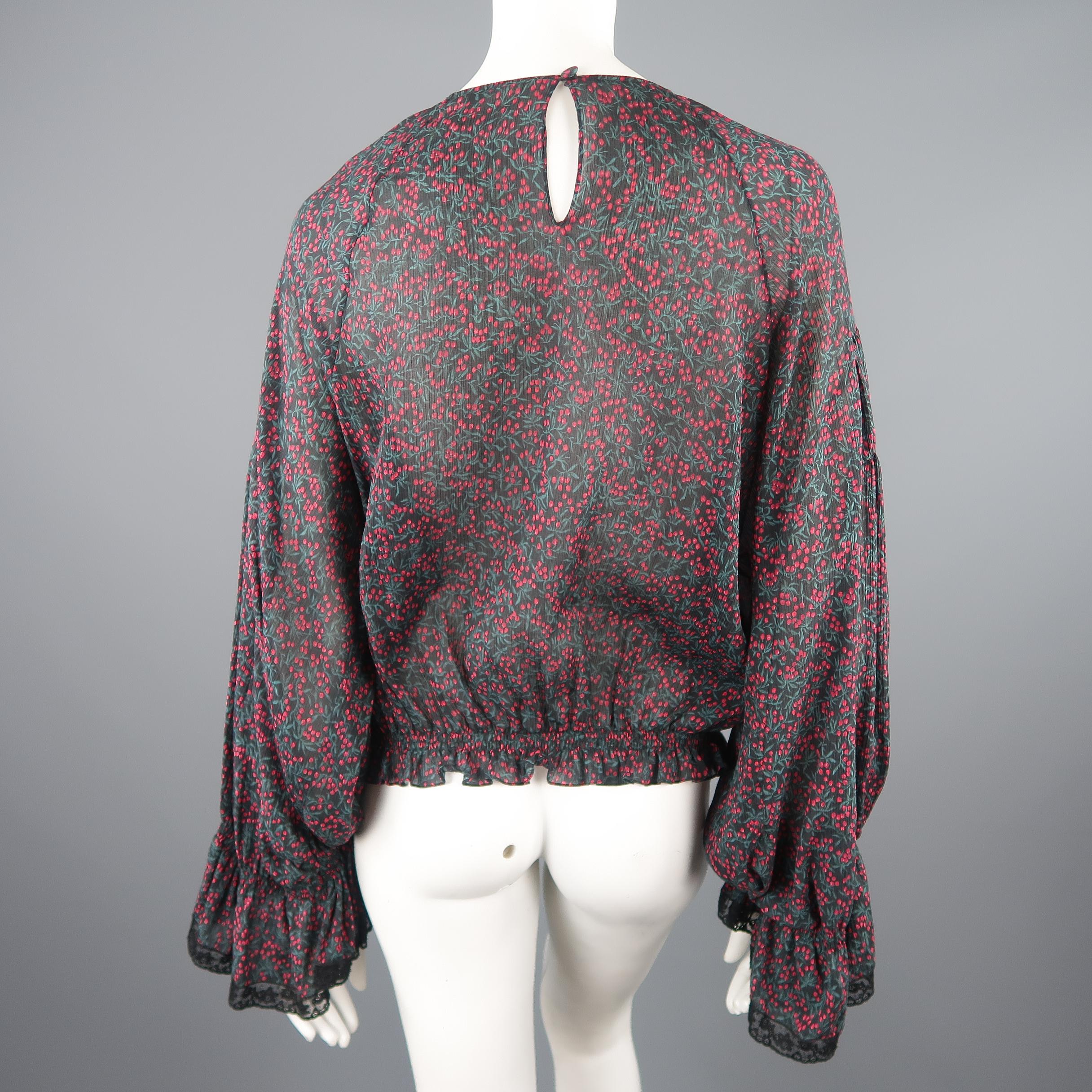 Chloe Blouse - US 2 / FR 34 - Black Cotton / Silk Berry Print Peasant 1