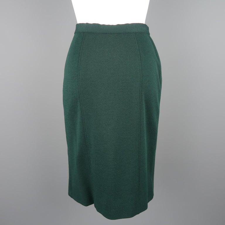 Chanel Vintage Forest Green Jersey Gold Button Pencil Skirt at 1stdibs