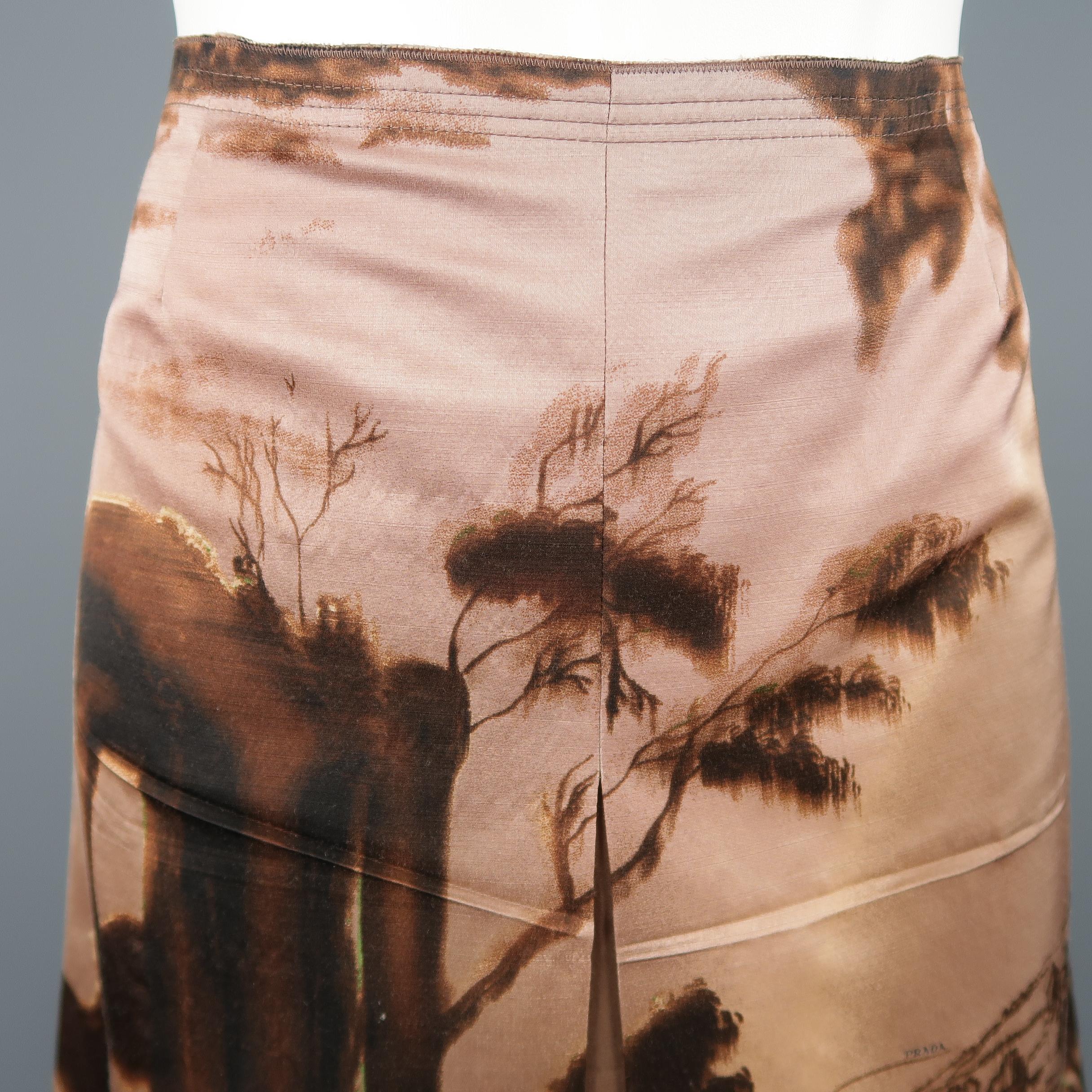 Prada Pink Wool / Silk Origami Pleat Landscape Skirt In Excellent Condition In San Francisco, CA