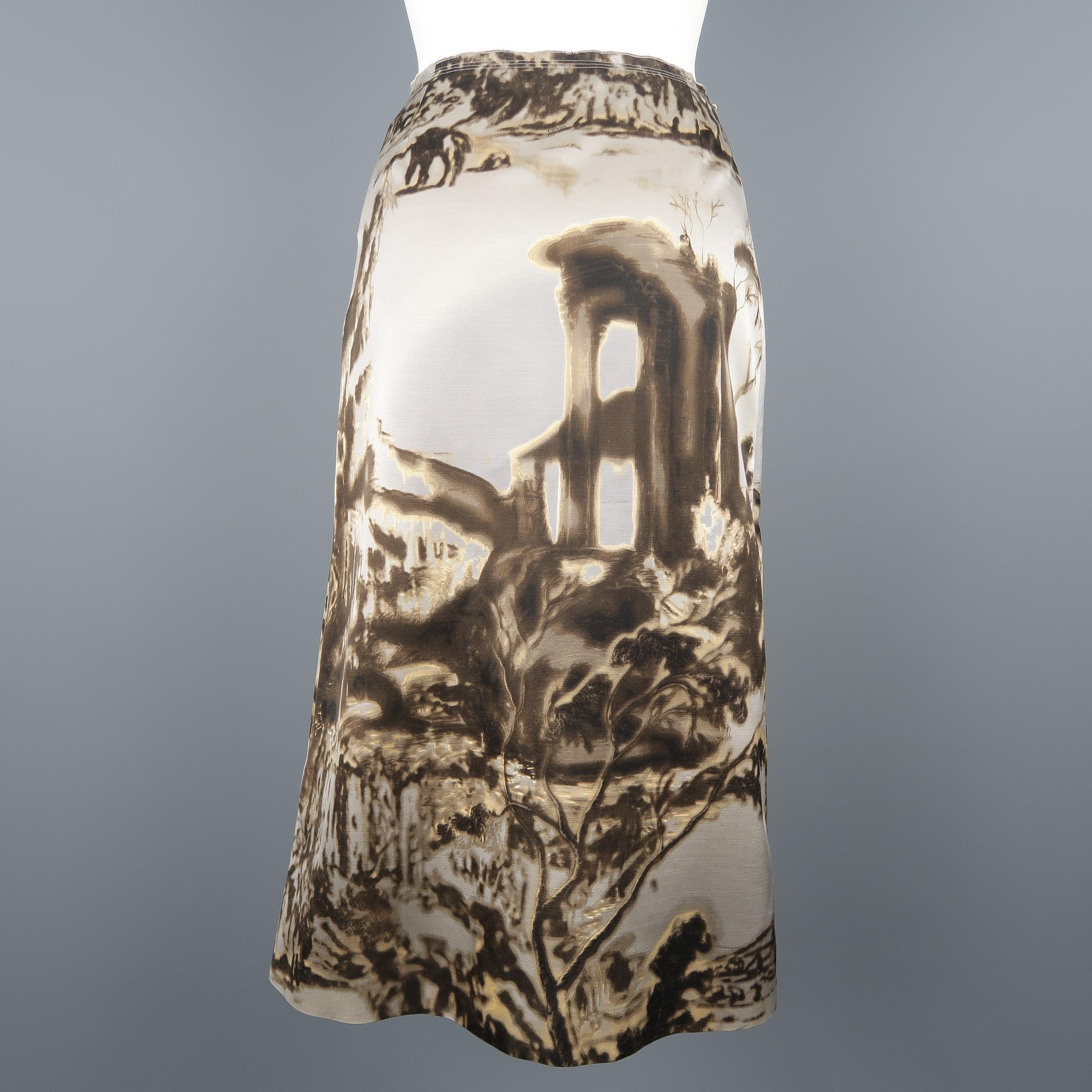 Women's or Men's Prada Silver Grey Wool / Silk Landscape Print A Line Skirt