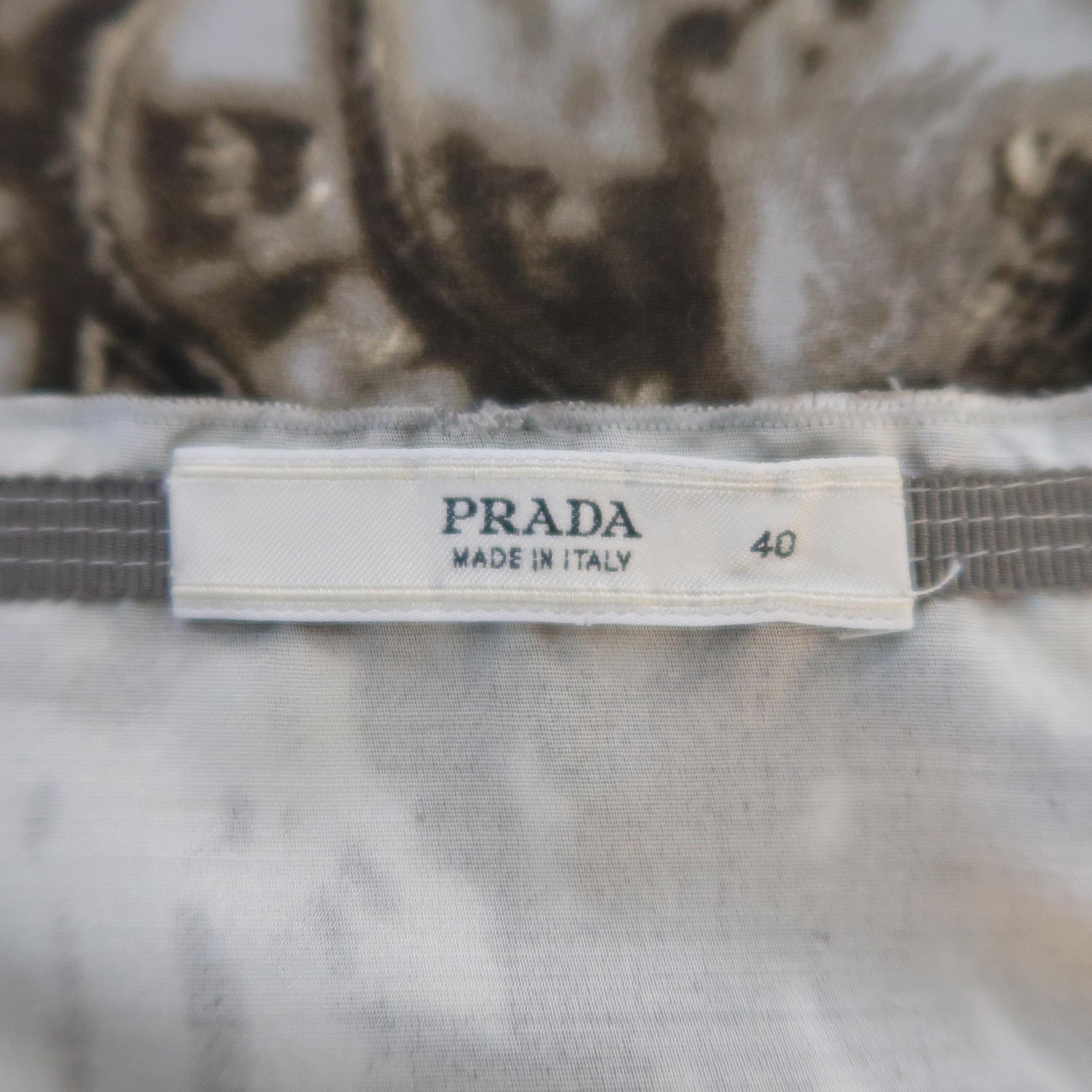 Prada Silver Grey Wool / Silk Landscape Print A Line Skirt 2