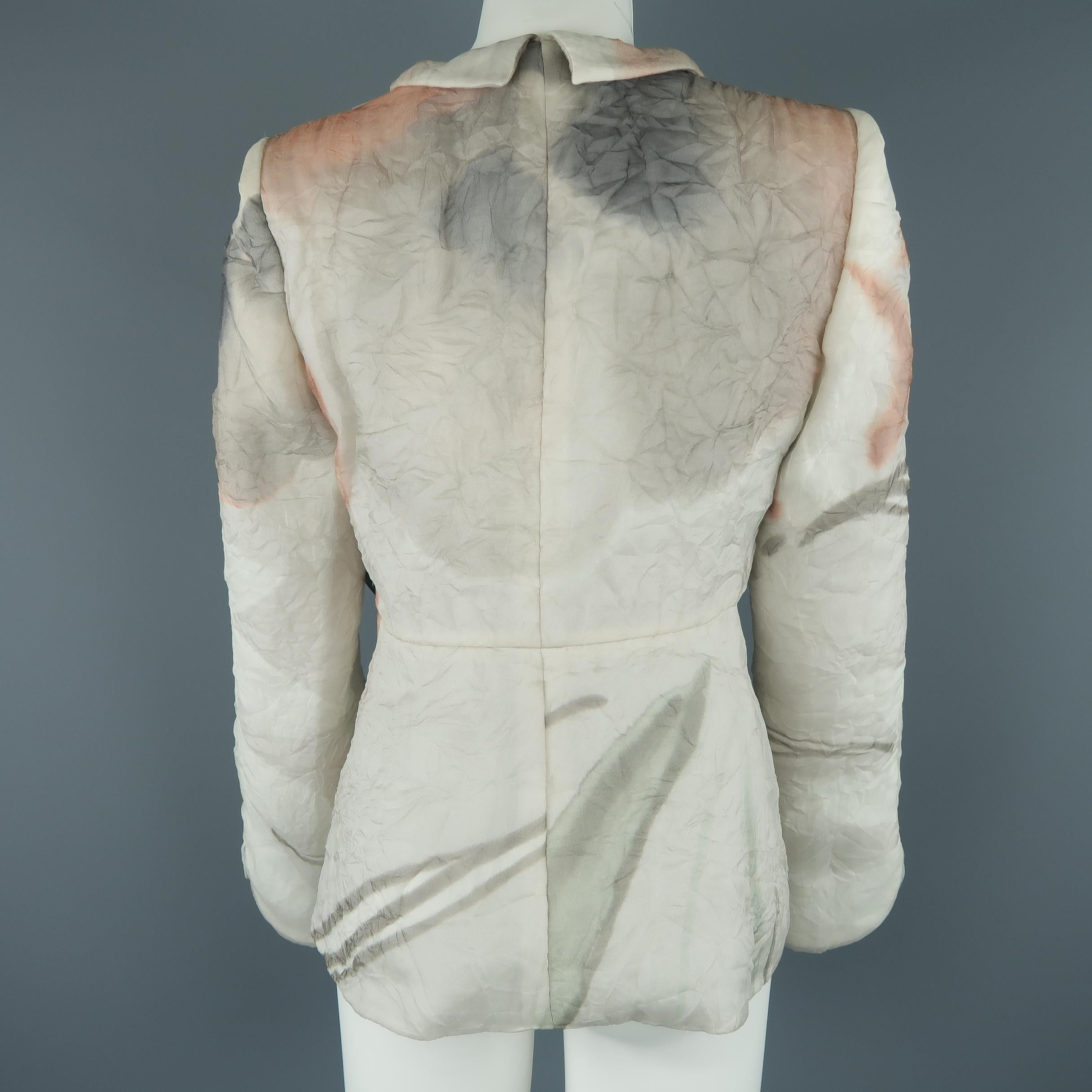 Giorgio Armani Light Gray Print Wrinkle Textured Silk Bow Ties Jacket 2