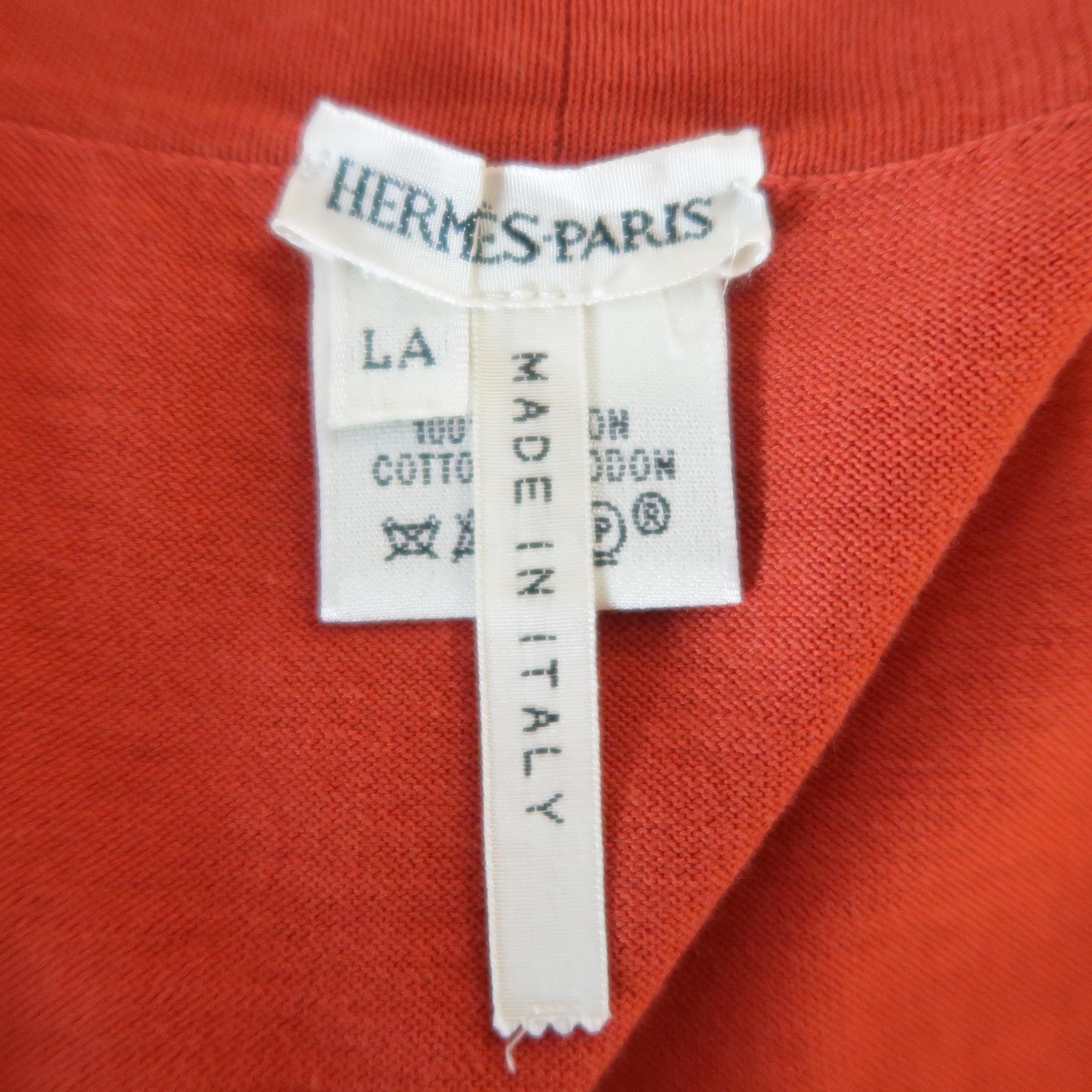 HERMES Size L Orange Cotton Knit V-Neck Tie Vest Top Cardigan 1