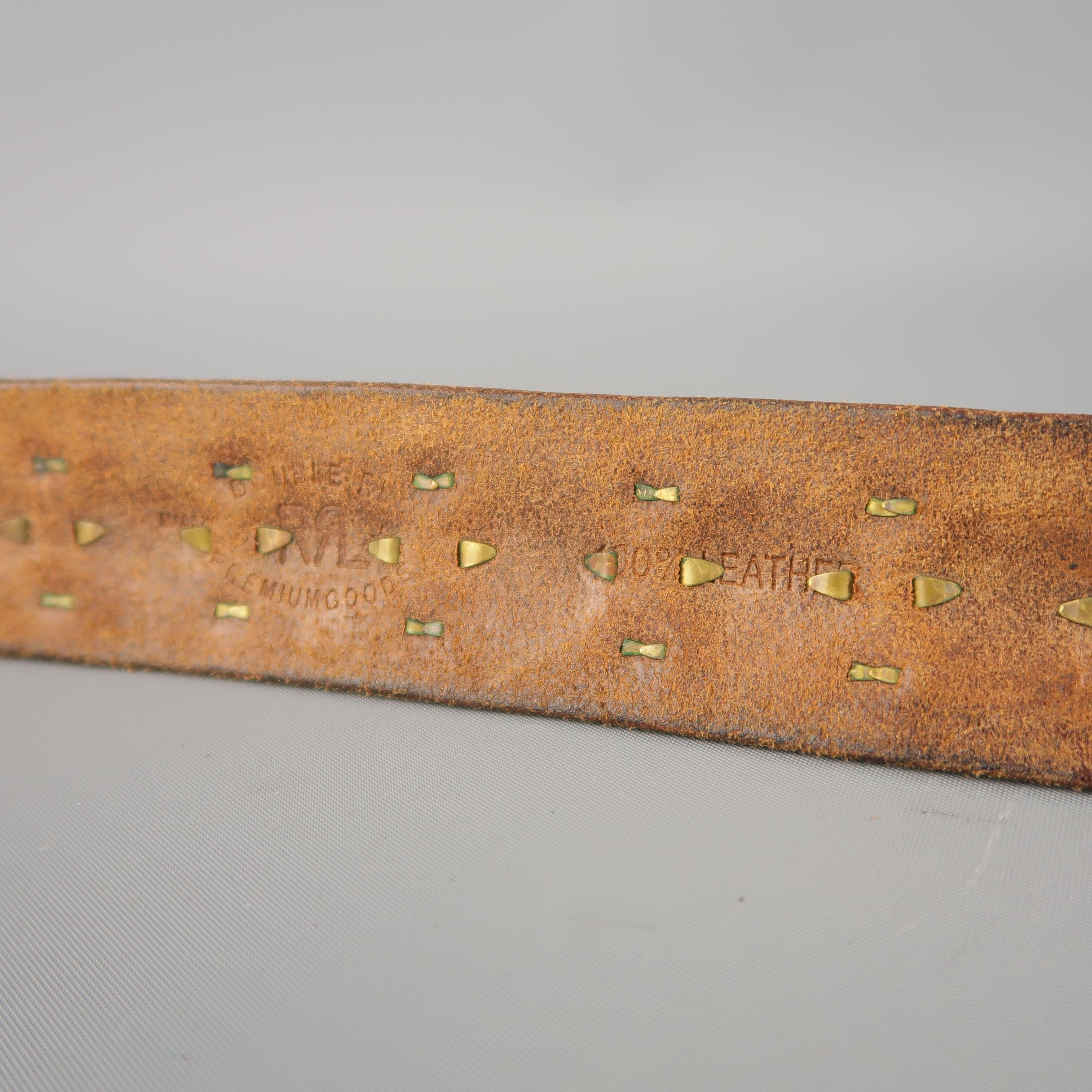 RRL by RALPH LAUREN Size 38 Brown Studded Distressed Leather Belt In Good Condition In San Francisco, CA