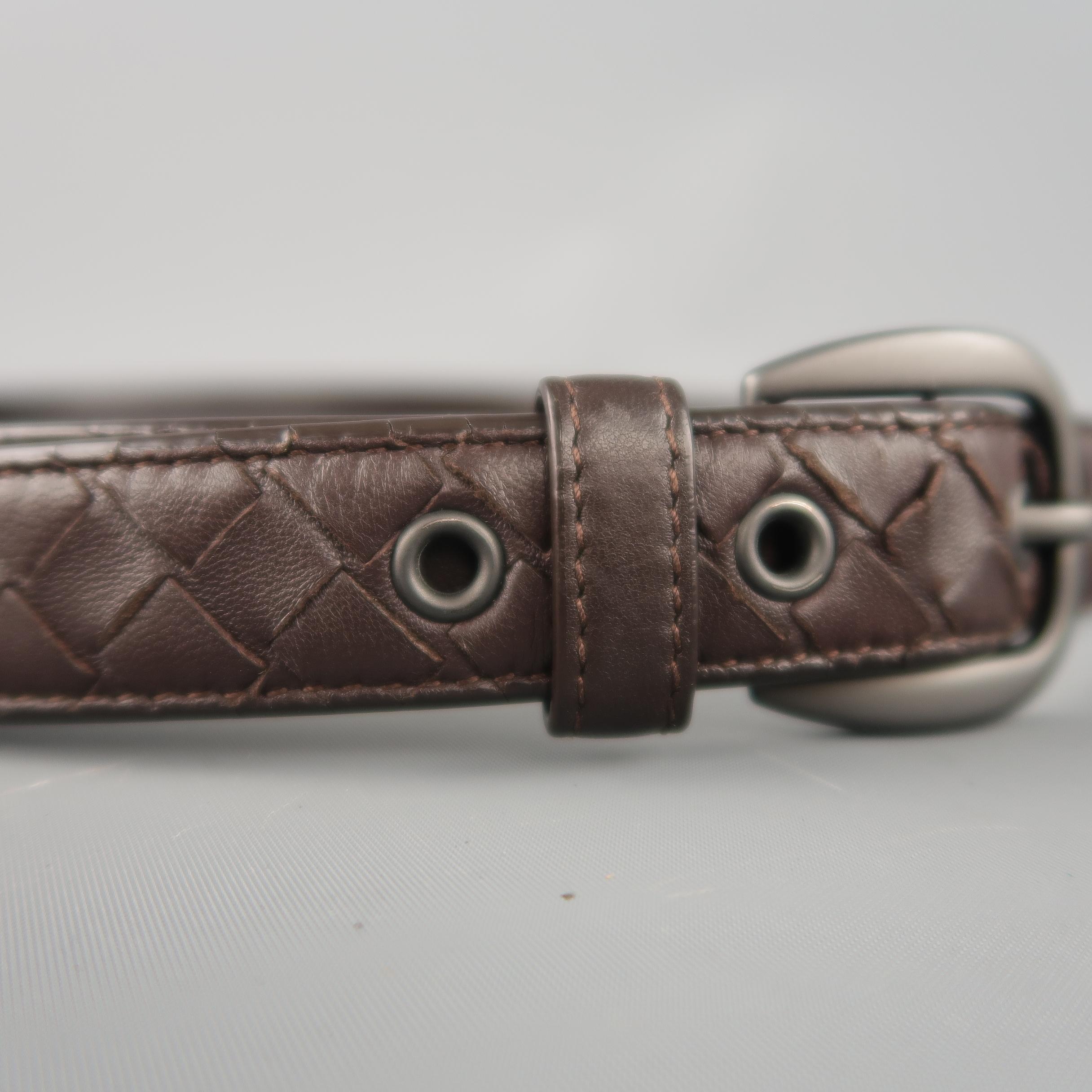 Black BOTTEGA VENETA Size 34 Brown Intrecciato Woven Leather Belt