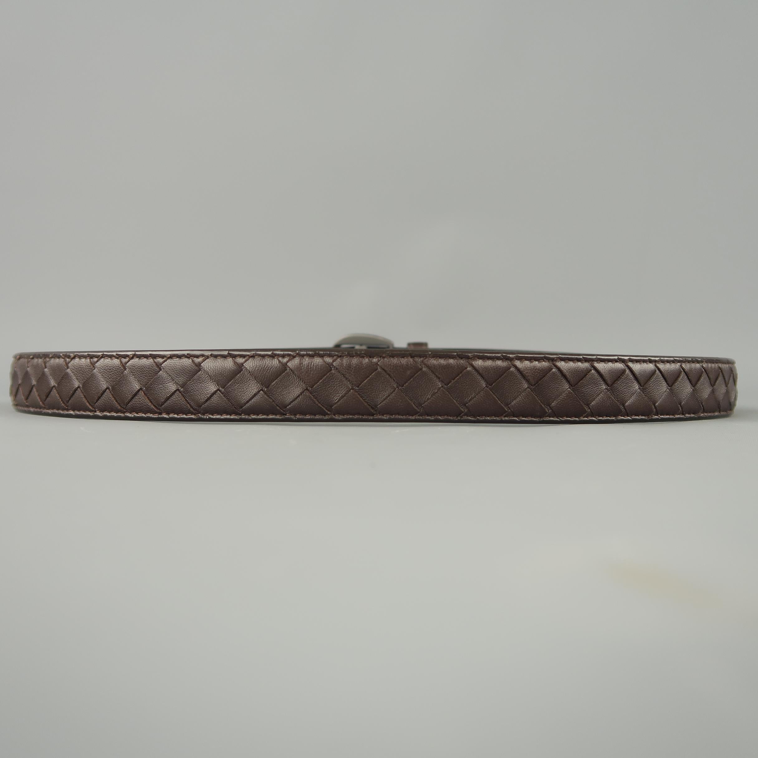 Men's BOTTEGA VENETA Size 34 Brown Intrecciato Woven Leather Belt