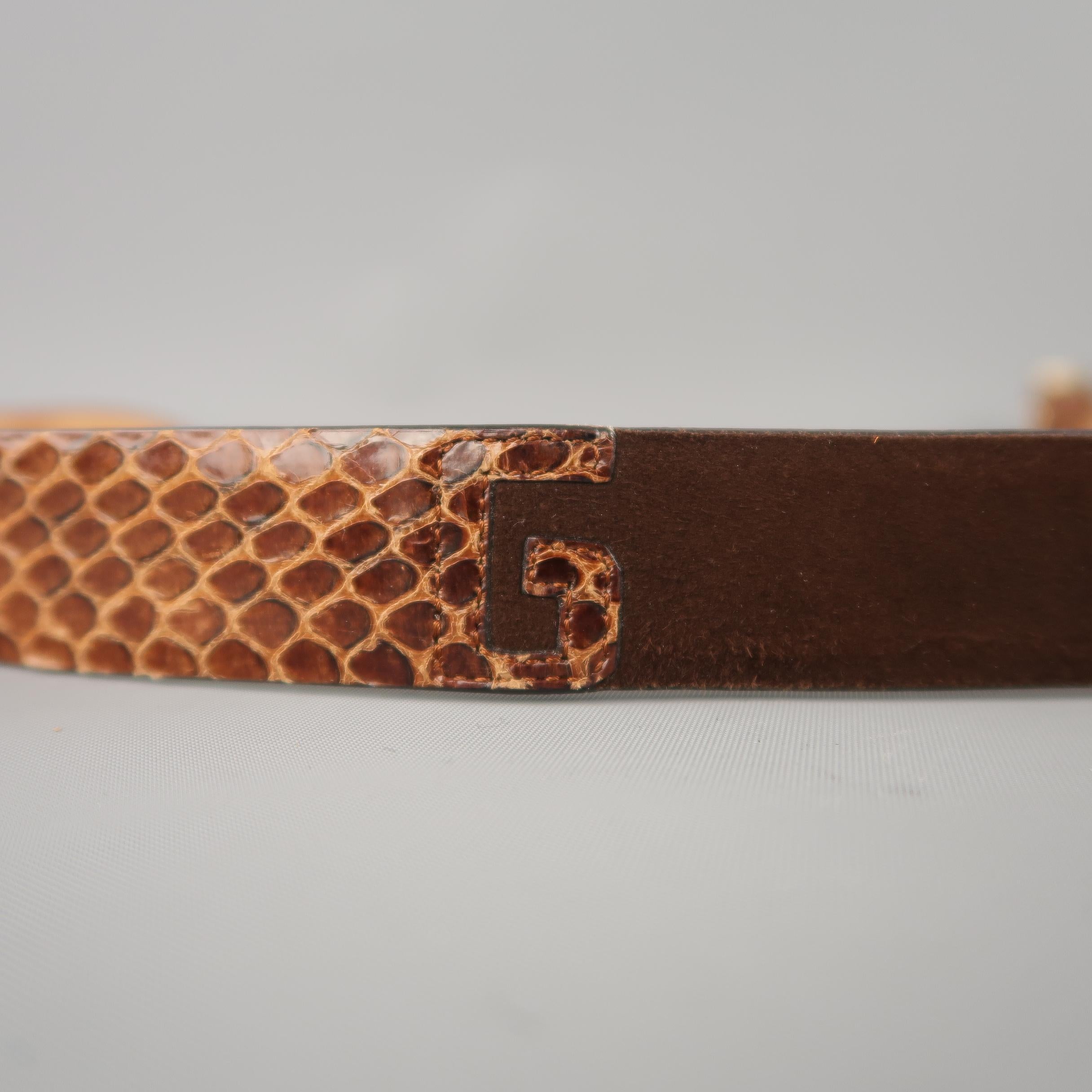 DOLCE & GABBANA Size 36 Brown Suede & Snakeskin Leather Belt In Good Condition In San Francisco, CA