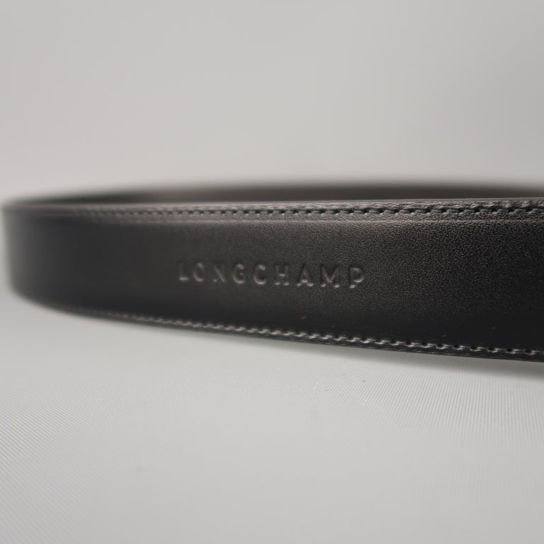 LONGCHAMP Size 44 Silver Buckle Black Leather Dress Belt For Sale at ...
