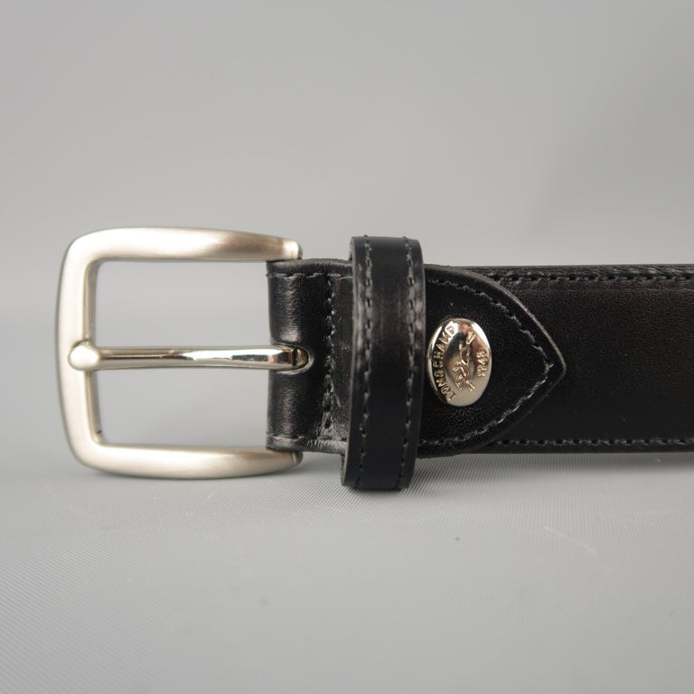 LONGCHAMP Size 44 Silver Buckle Black Leather Dress Belt For Sale at ...