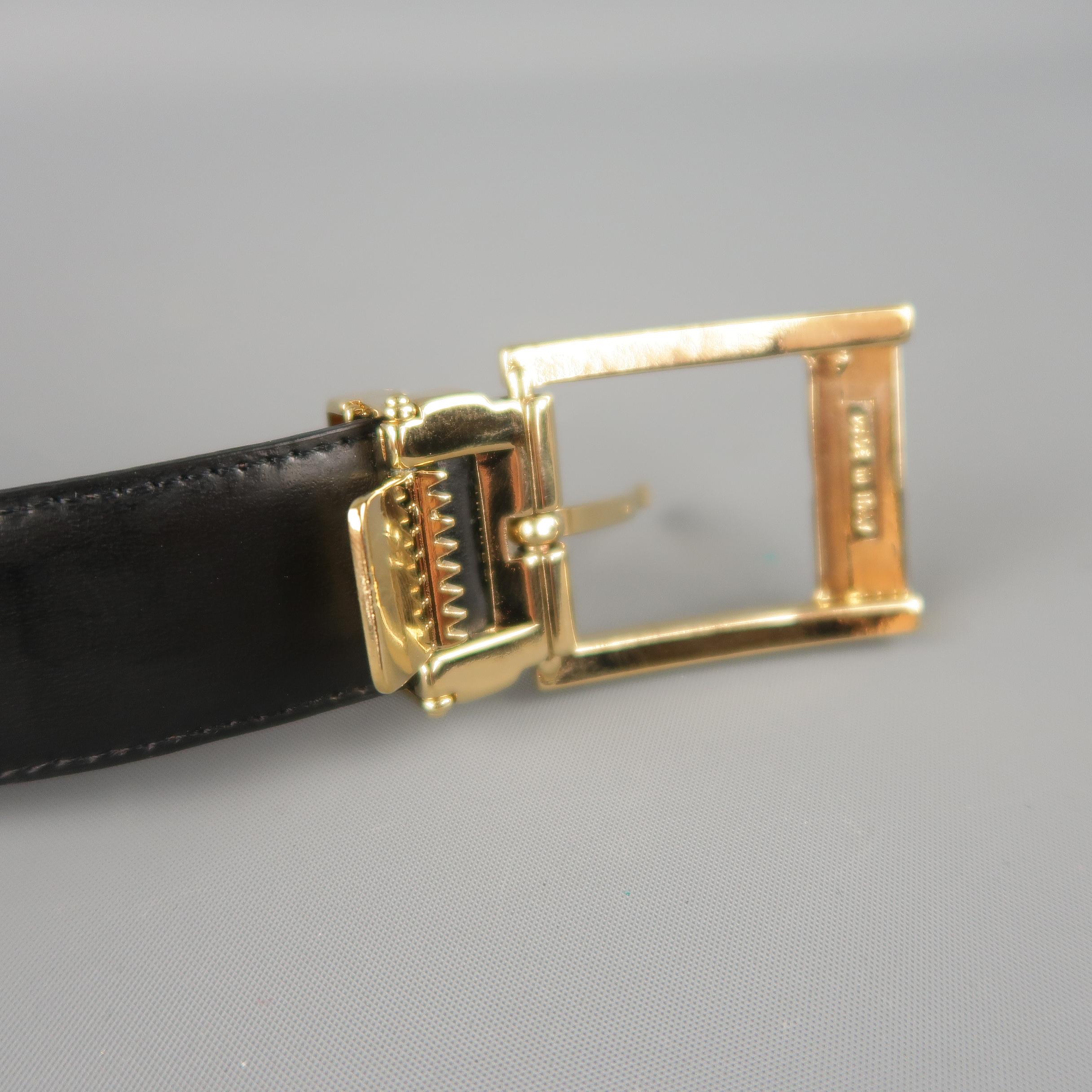 Vintage GIVENCHY Size 44 Black & Brown Reversible Gold Buckle Dress Belt In New Condition In San Francisco, CA