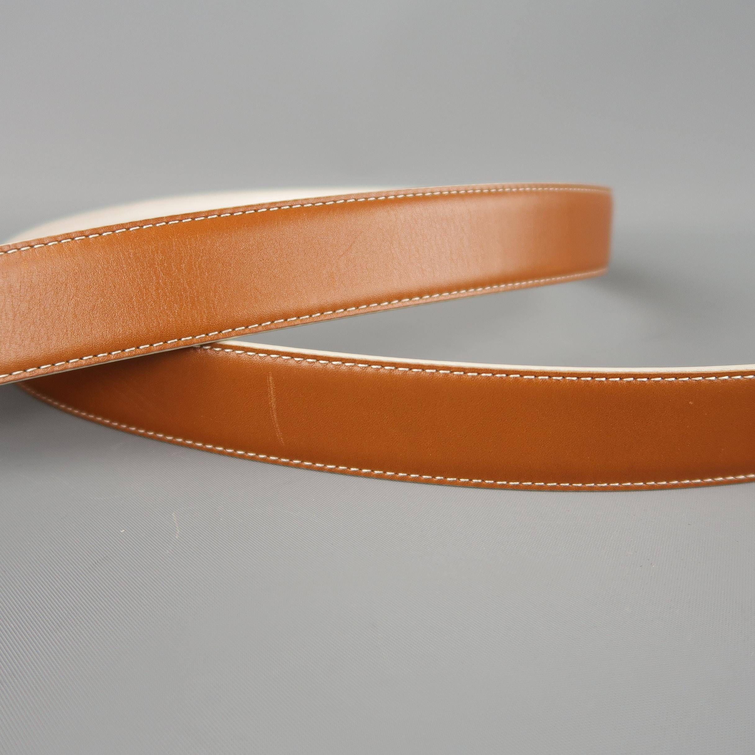 SALVATORE FERRAGAMO Size 40 Tan & White Leather Reversible Belt 2