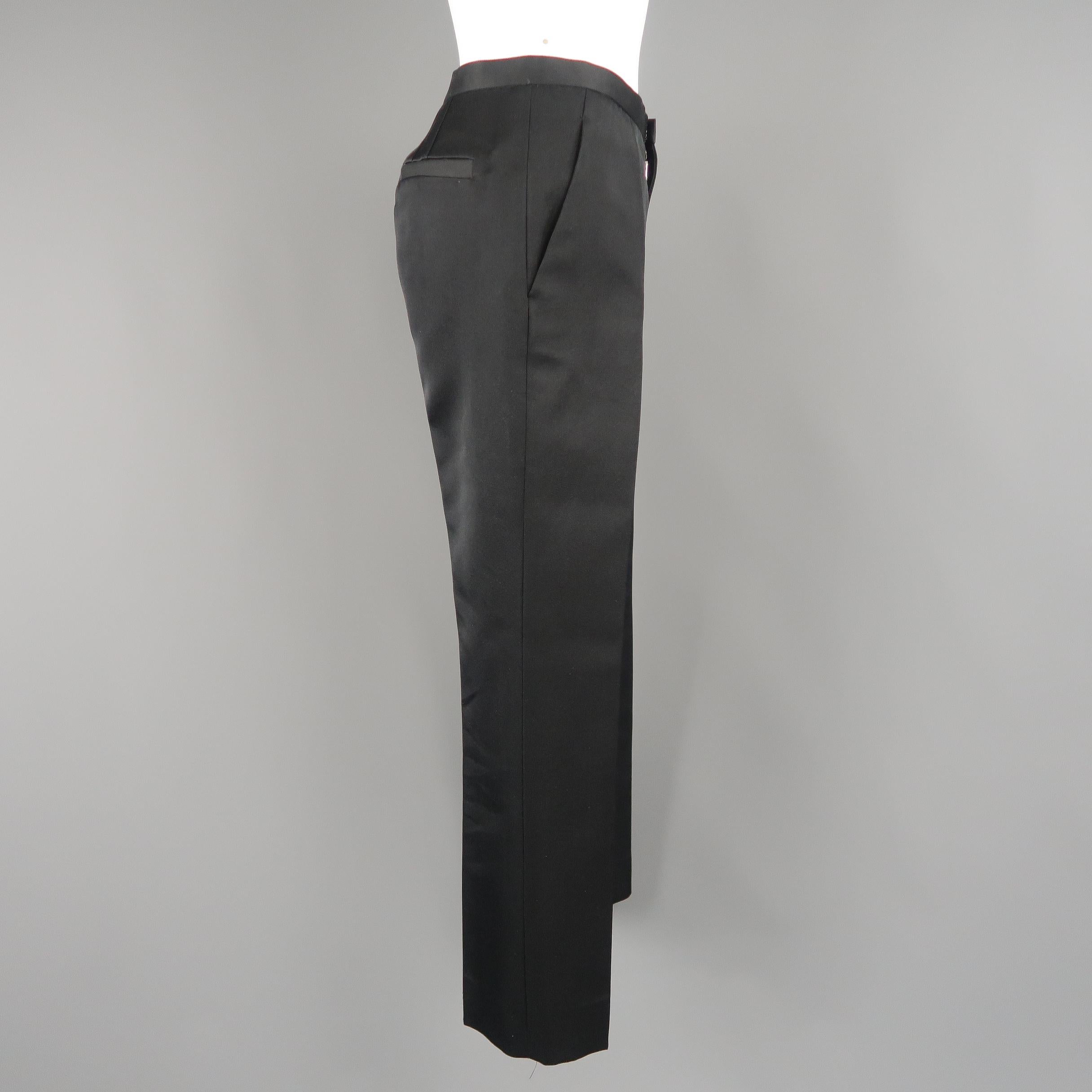 MARC JACOBS Size 2 Black Silk Twill Flat Front Dress Pants In Good Condition In San Francisco, CA
