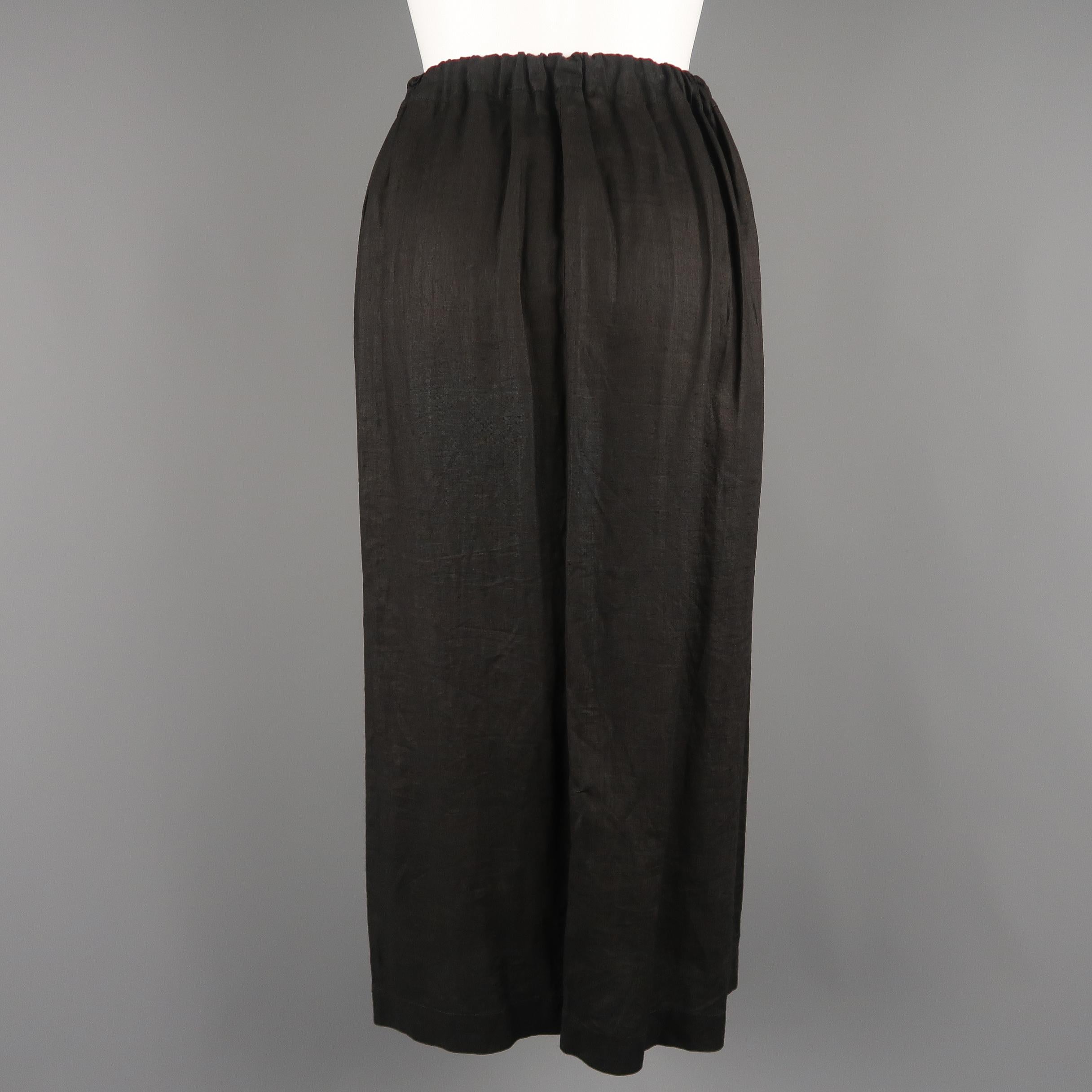 ISSEY MIYAKE Size S Black Linen Toggle Closure A line Wrap Skirt 1