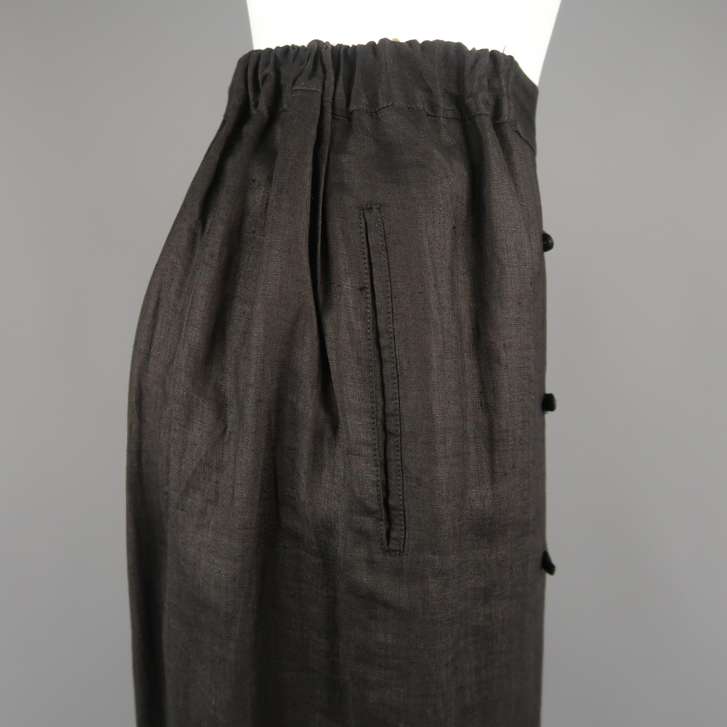 Women's ISSEY MIYAKE Size S Black Linen Toggle Closure A line Wrap Skirt
