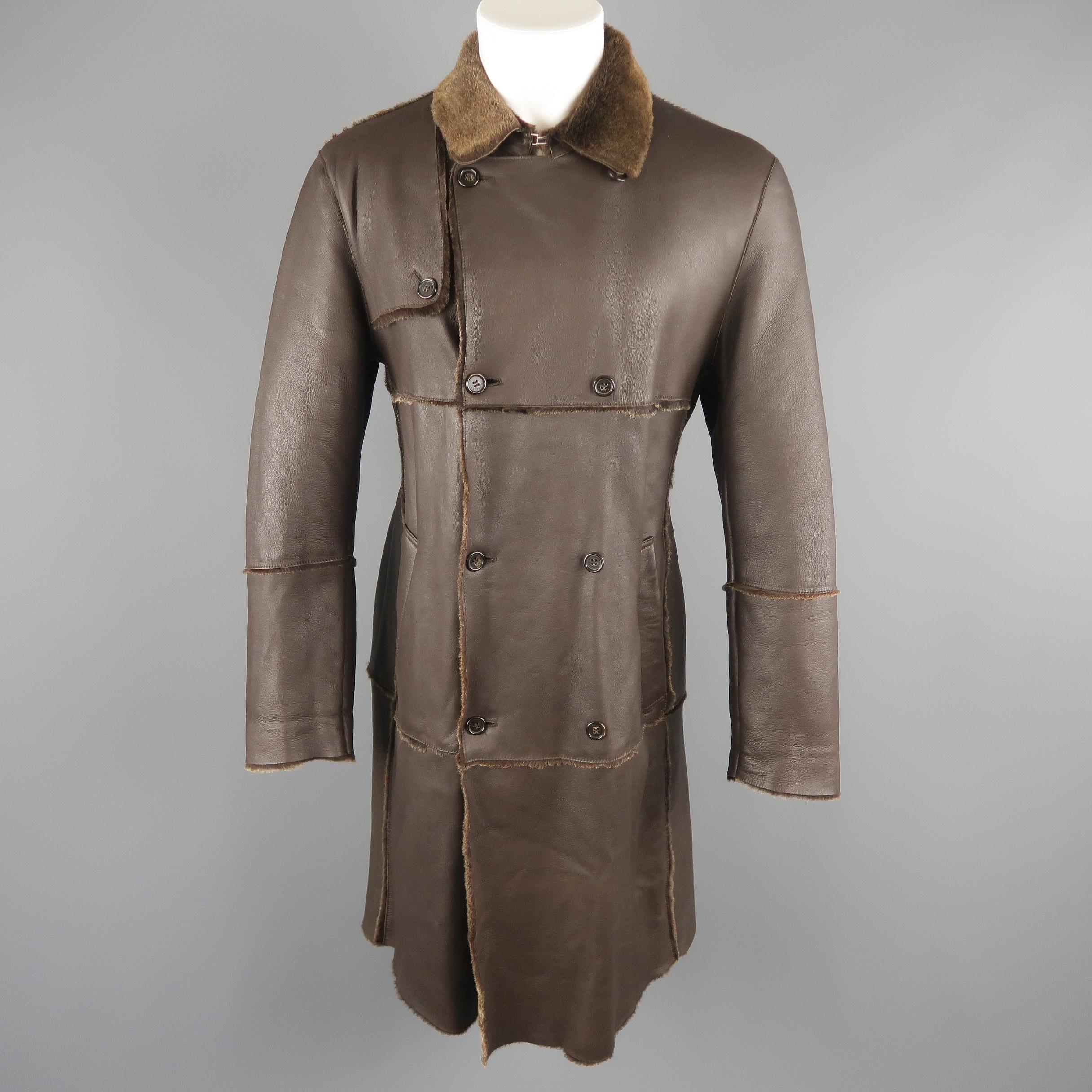 Gray Burberry London Brown Trimmed Sheep Skin Fur Shearling Trench Coat