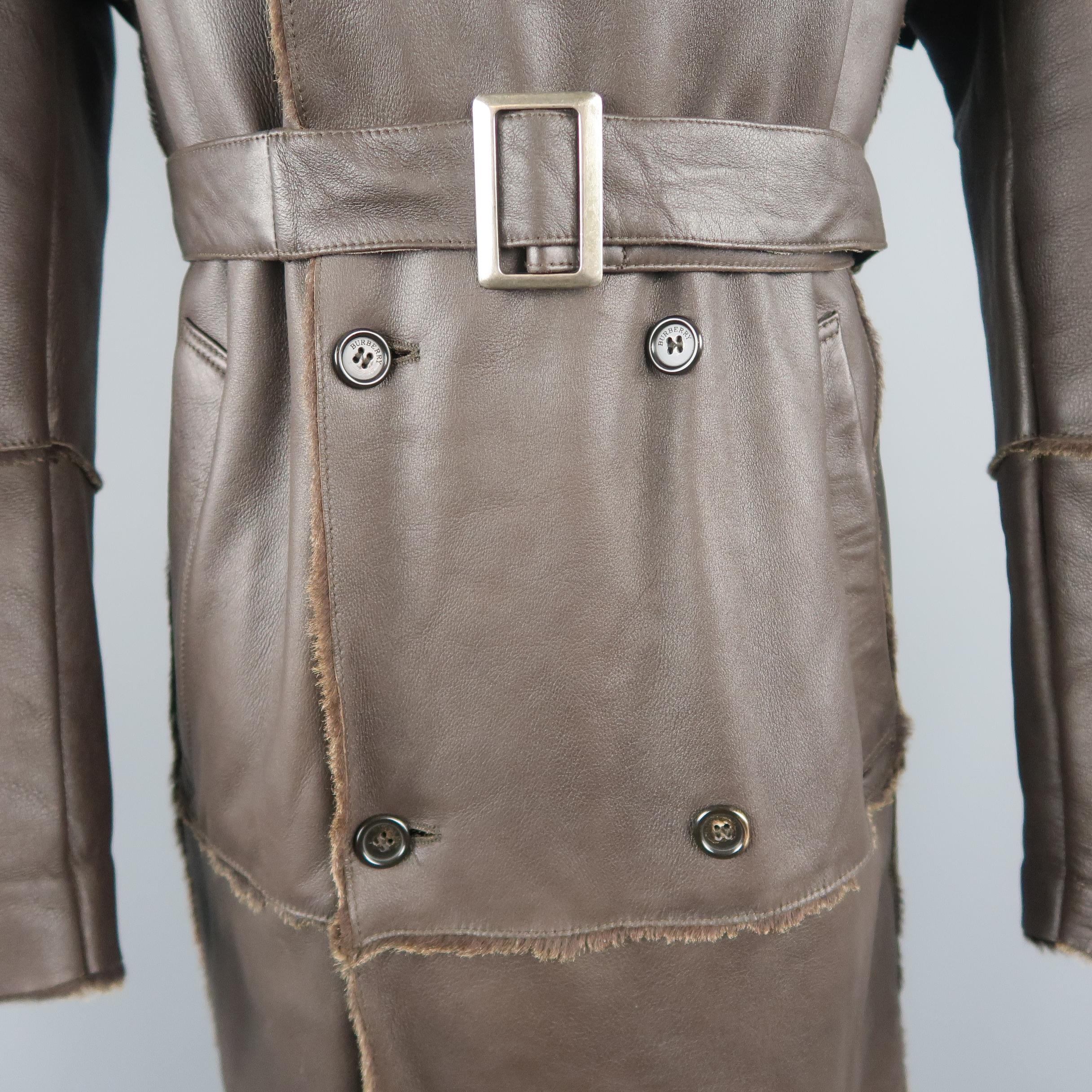 Burberry London Brown Trimmed Sheep Skin Fur Shearling Trench Coat 1