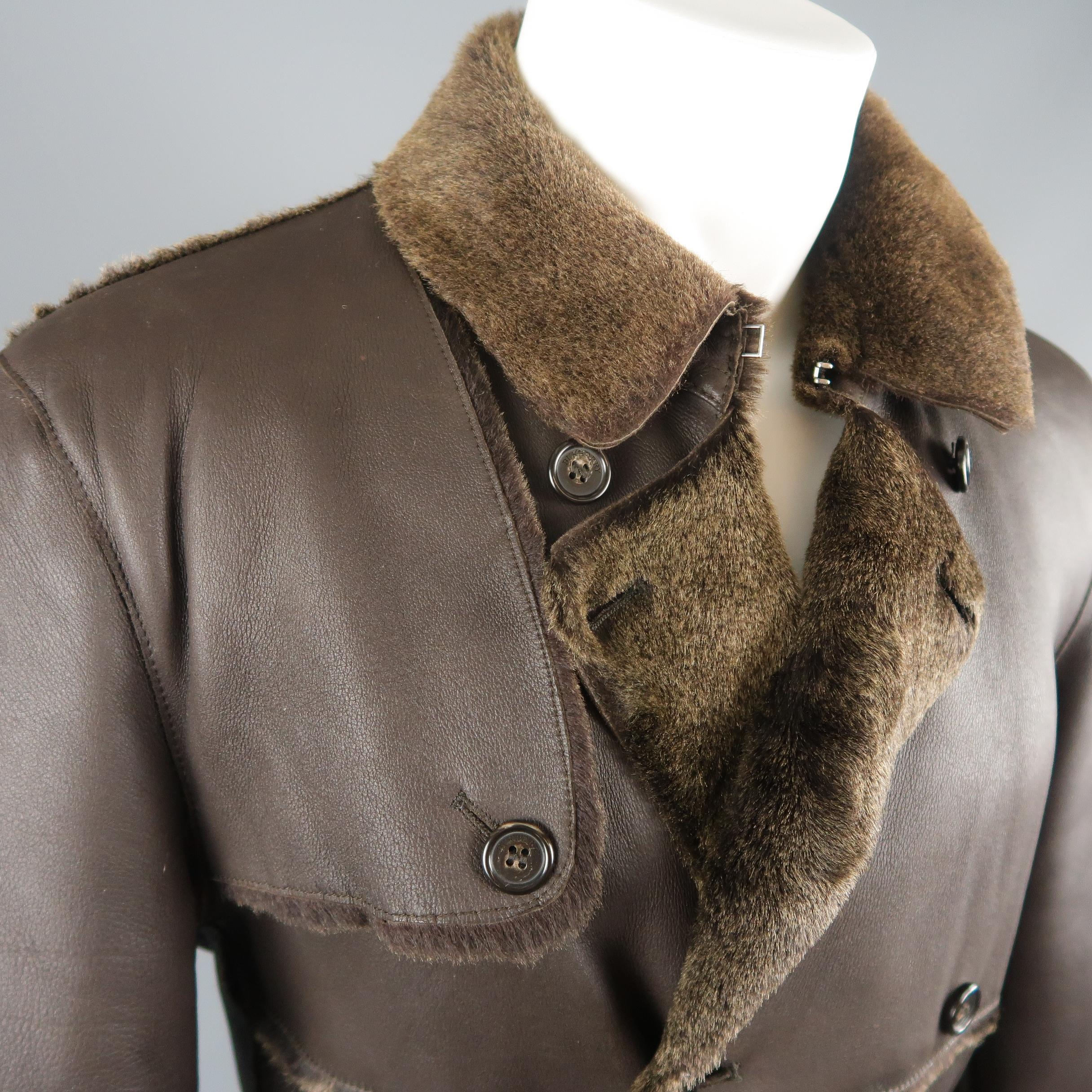 Burberry London Brown Trimmed Sheep Skin Fur Shearling Trench Coat 2