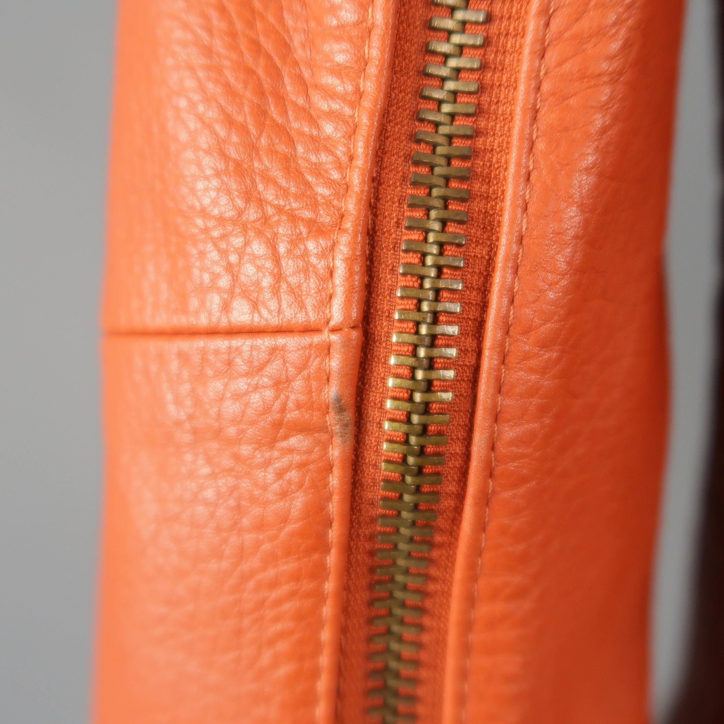 DSQUARED2 40 Orange Textured Leather Zip Sleeve Biker Jacket 1