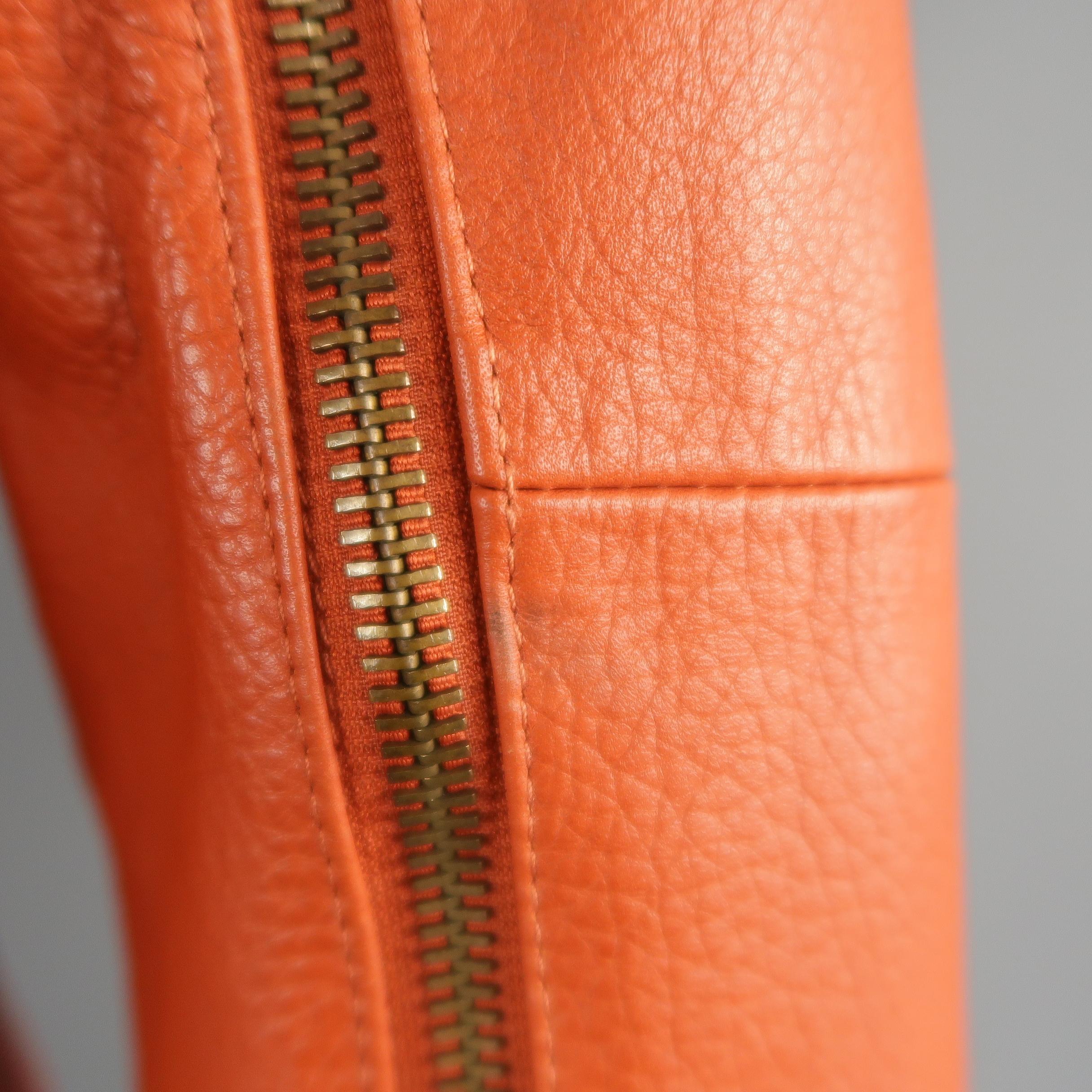 DSQUARED2 40 Orange Textured Leather Zip Sleeve Biker Jacket 2