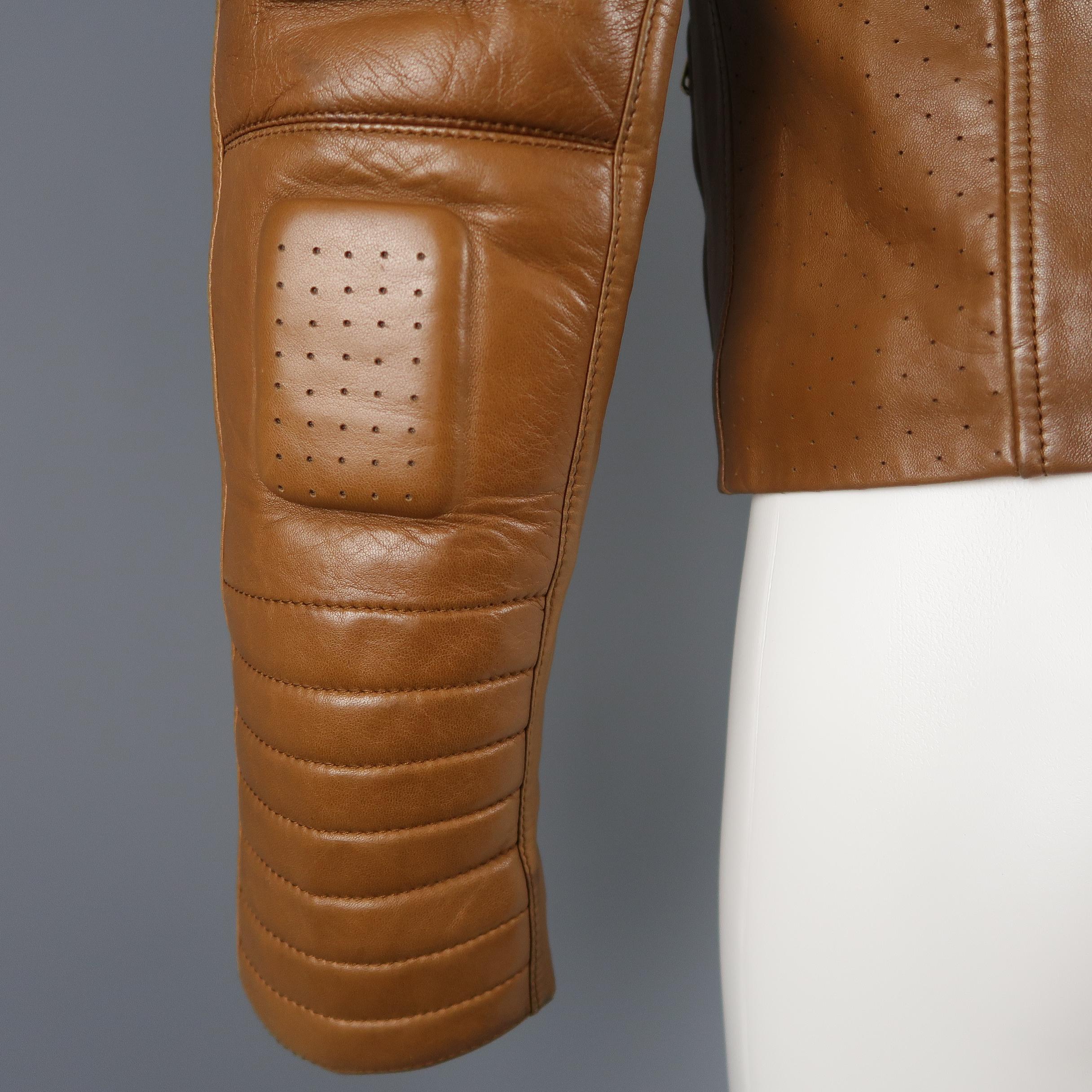 Gucci By Tom Ford Tan Leather Padded Sleeve Biker Jacket 7