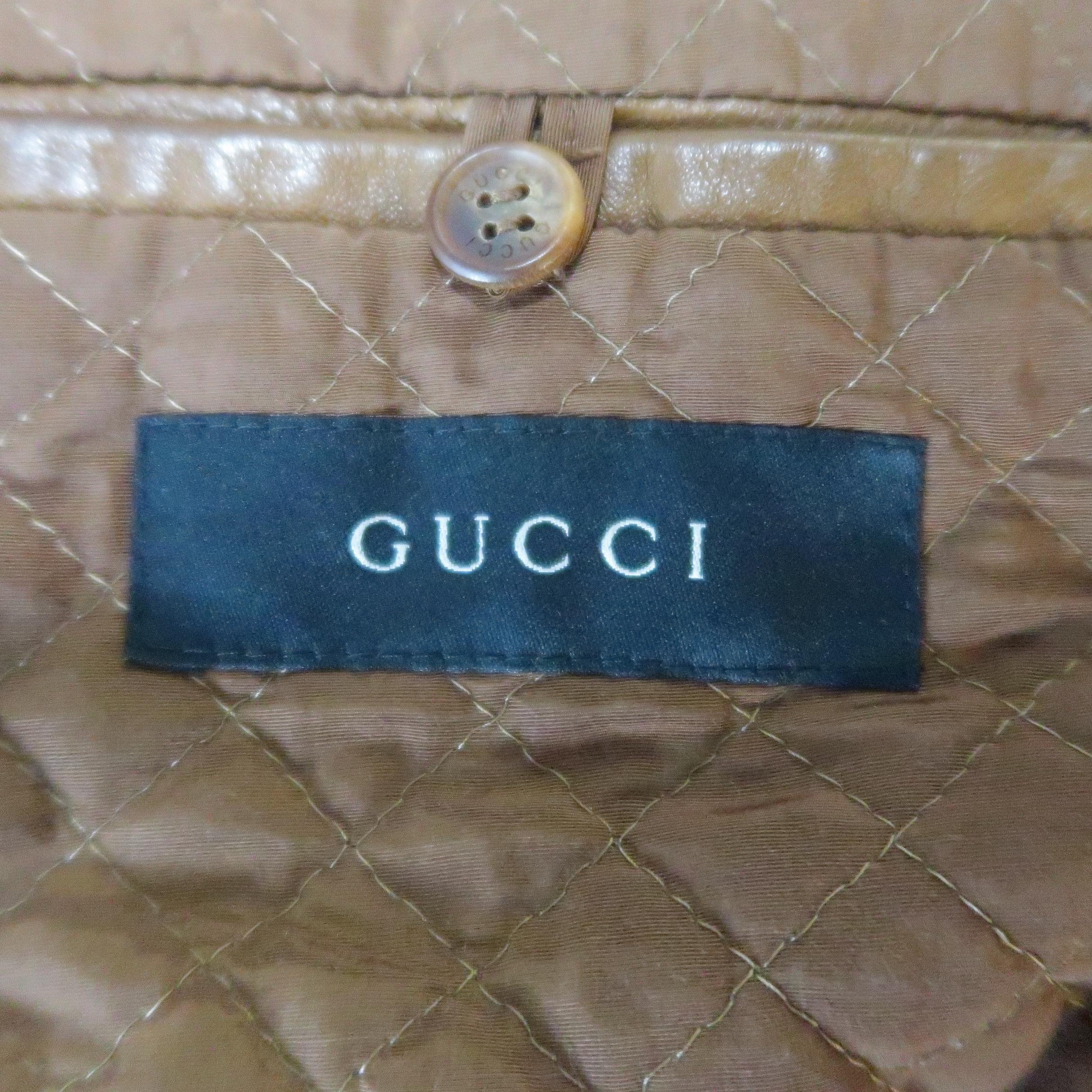 Gucci By Tom Ford Tan Leather Padded Sleeve Biker Jacket 9