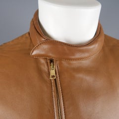 Gucci By Tom Ford Tan Leather Padded Sleeve Biker Jacket
