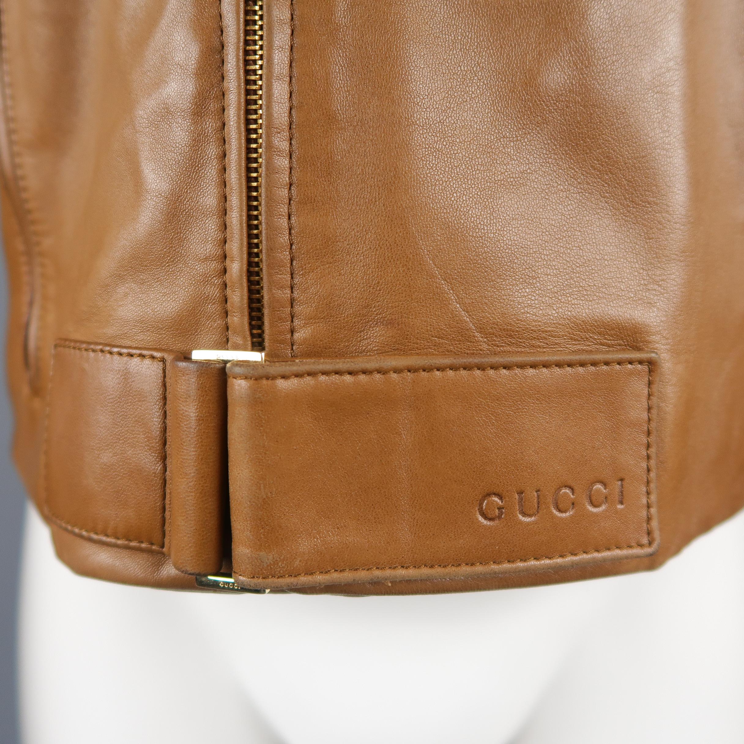 Brown Gucci By Tom Ford Tan Leather Padded Sleeve Biker Jacket