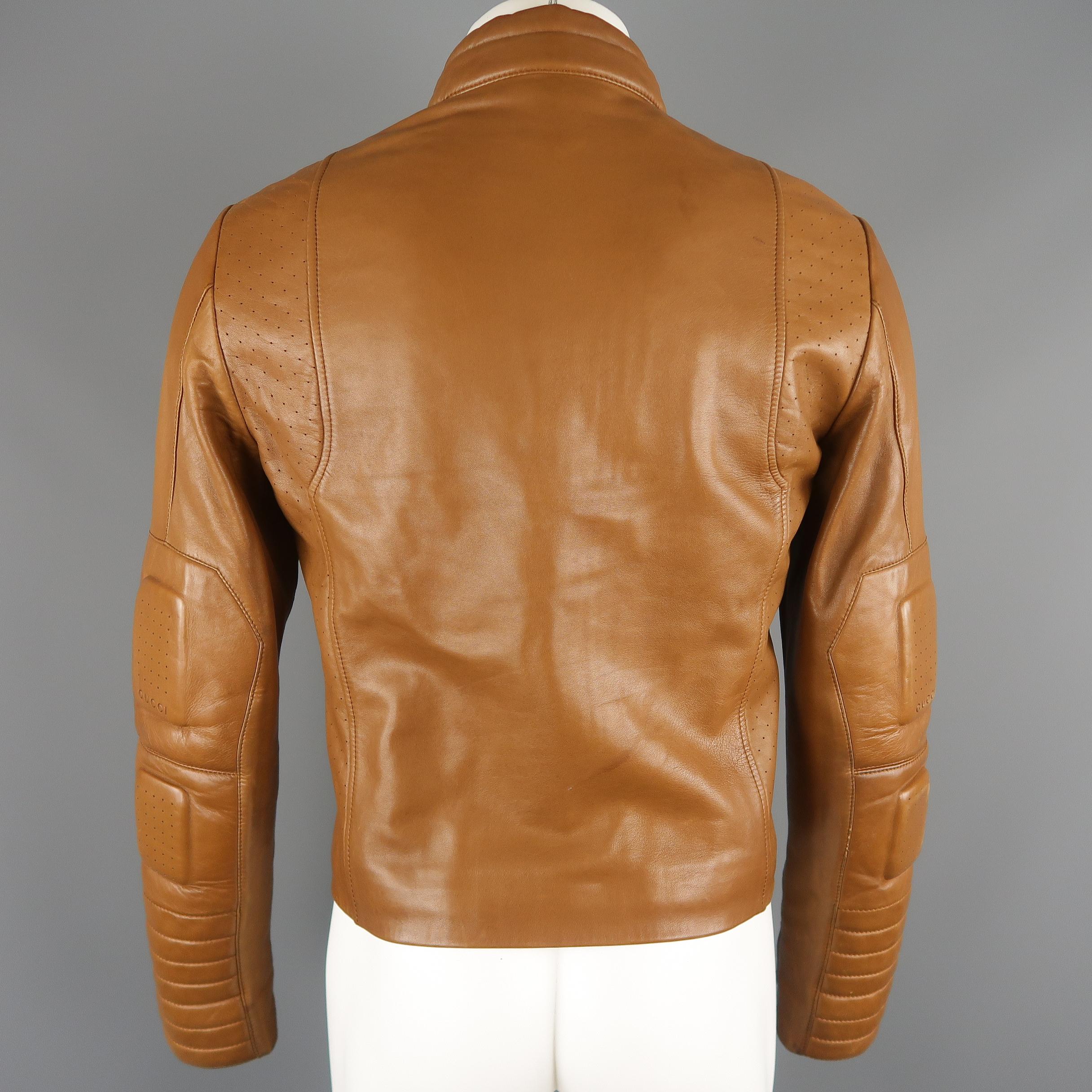 Gucci By Tom Ford Tan Leather Padded Sleeve Biker Jacket 3