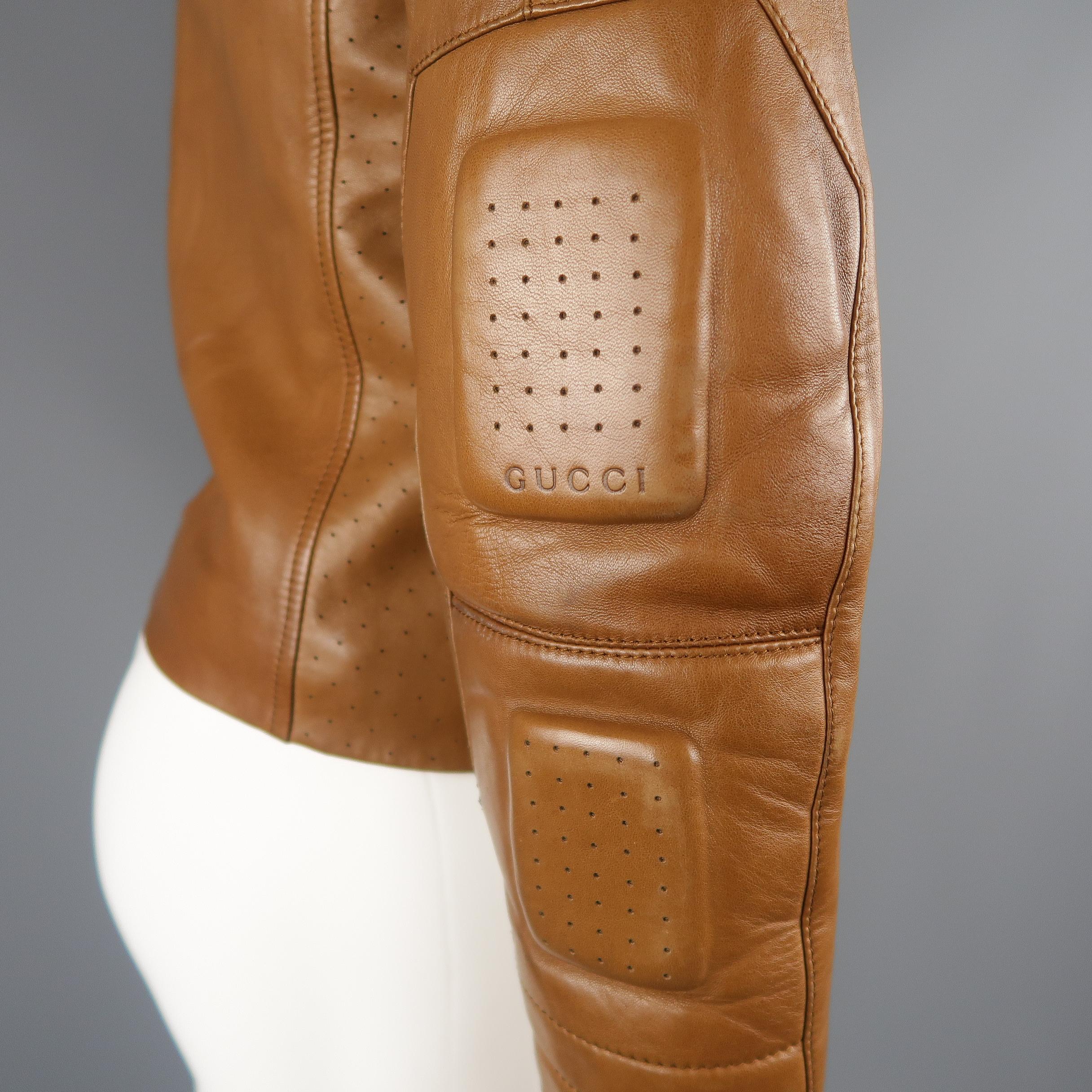 Gucci By Tom Ford Tan Leather Padded Sleeve Biker Jacket 2