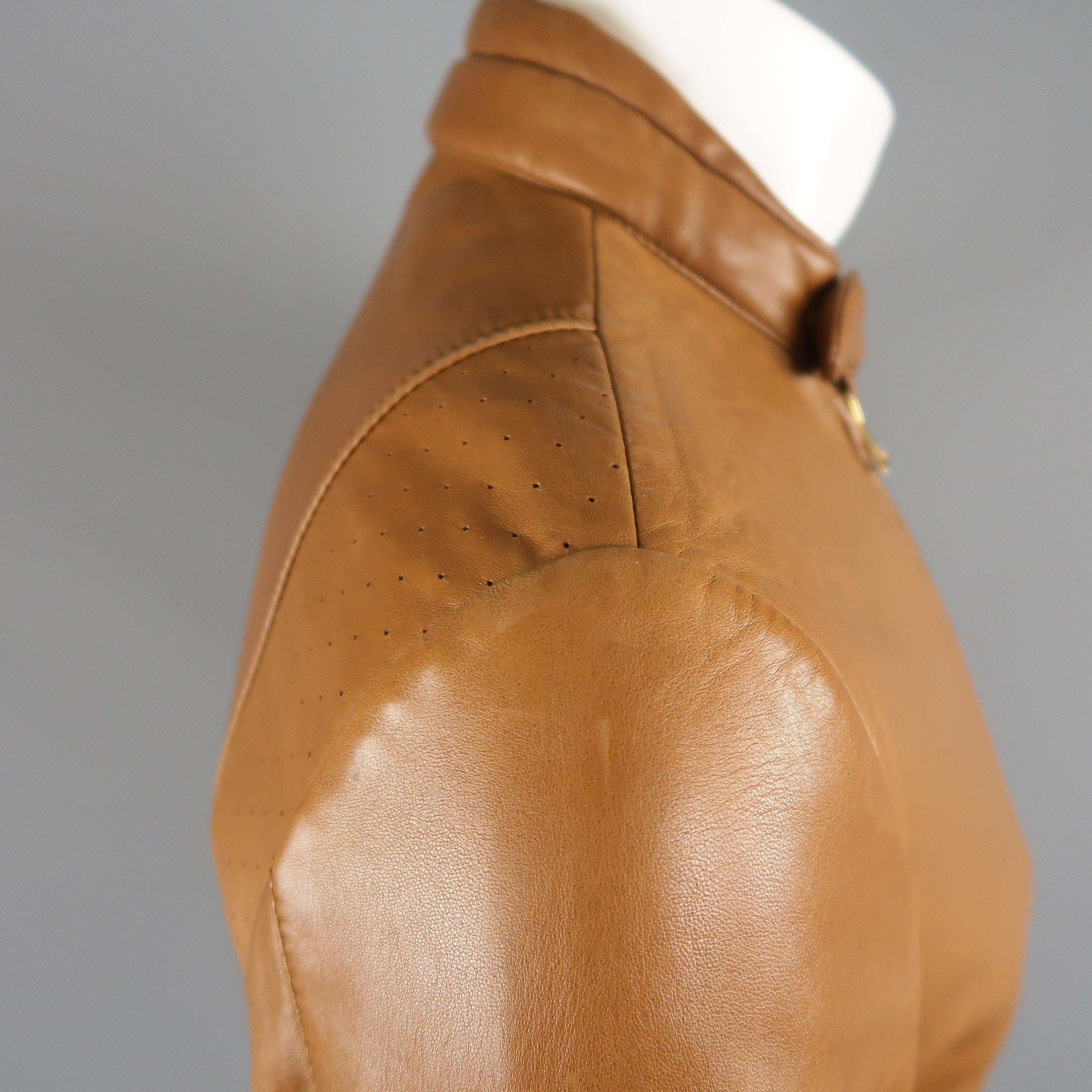 Gucci By Tom Ford Tan Leather Padded Sleeve Biker Jacket 1