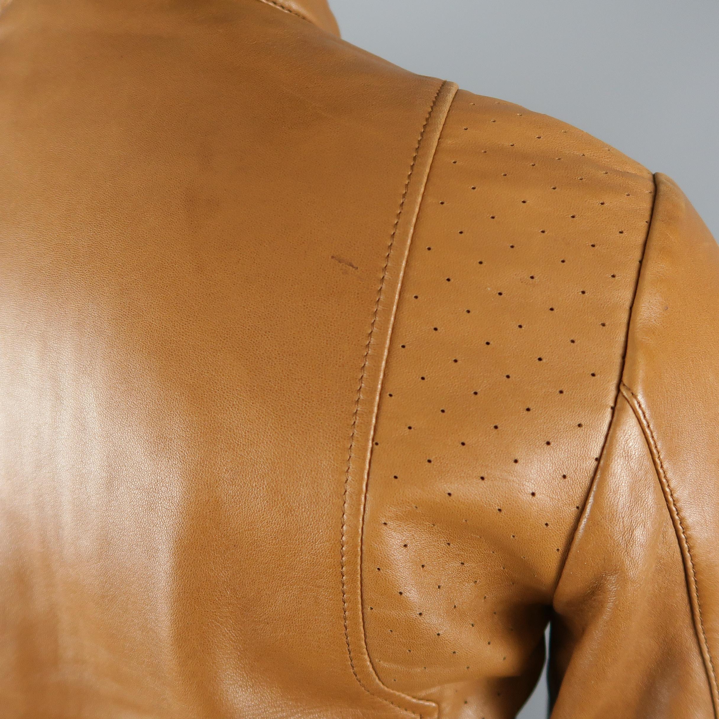 Gucci By Tom Ford Tan Leather Padded Sleeve Biker Jacket 5