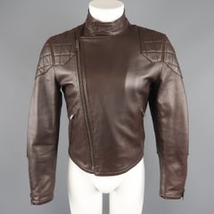 Gucci Brown Leather Quilted Panel Biker Jacket